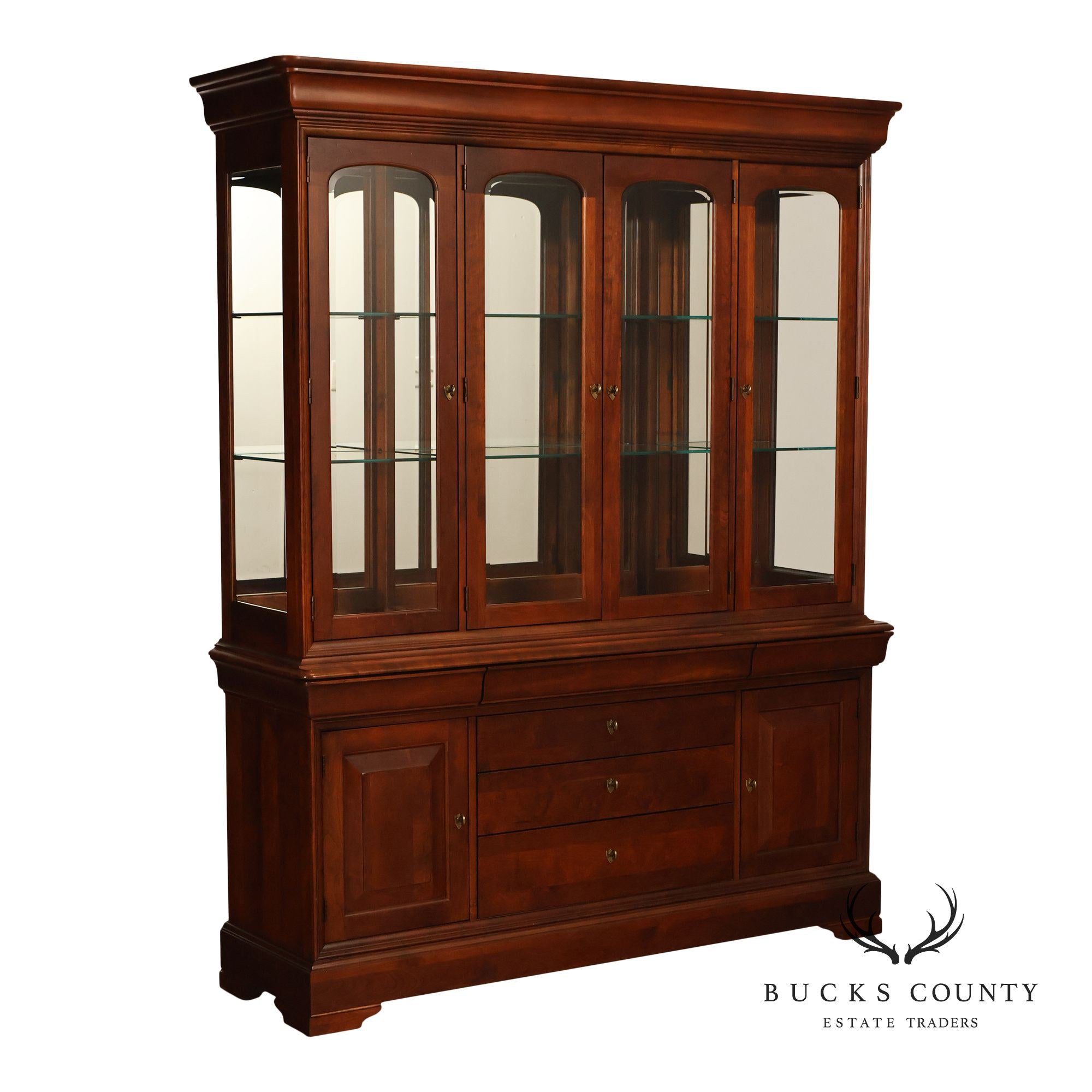 Pennsylvania House Louis Philippe Style Cherry Breakfront Lighted China Cabinet