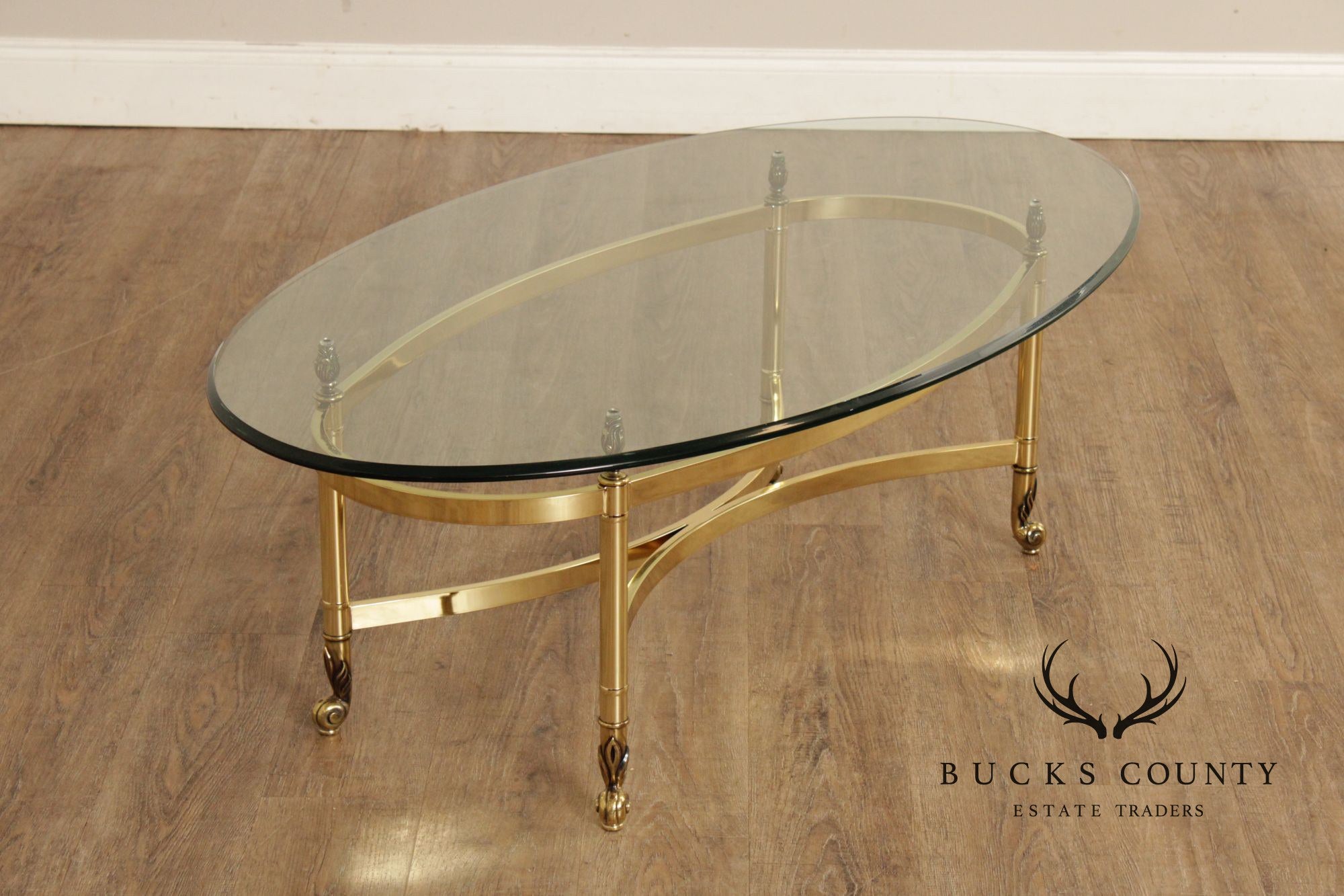 Hollywood Regency Glass Top Oval Coffee Table