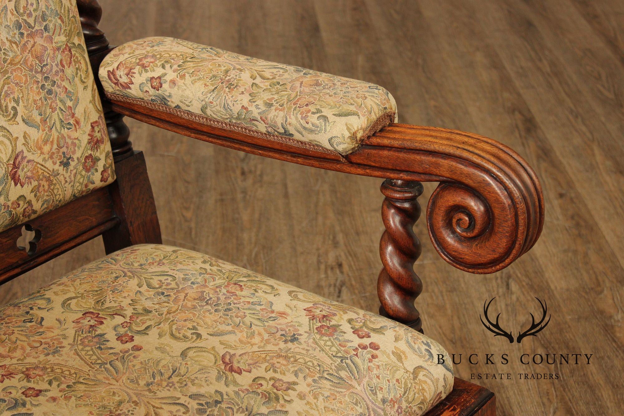 Antique Gothic Revival Barley Twist Carved Oak Throne Chair