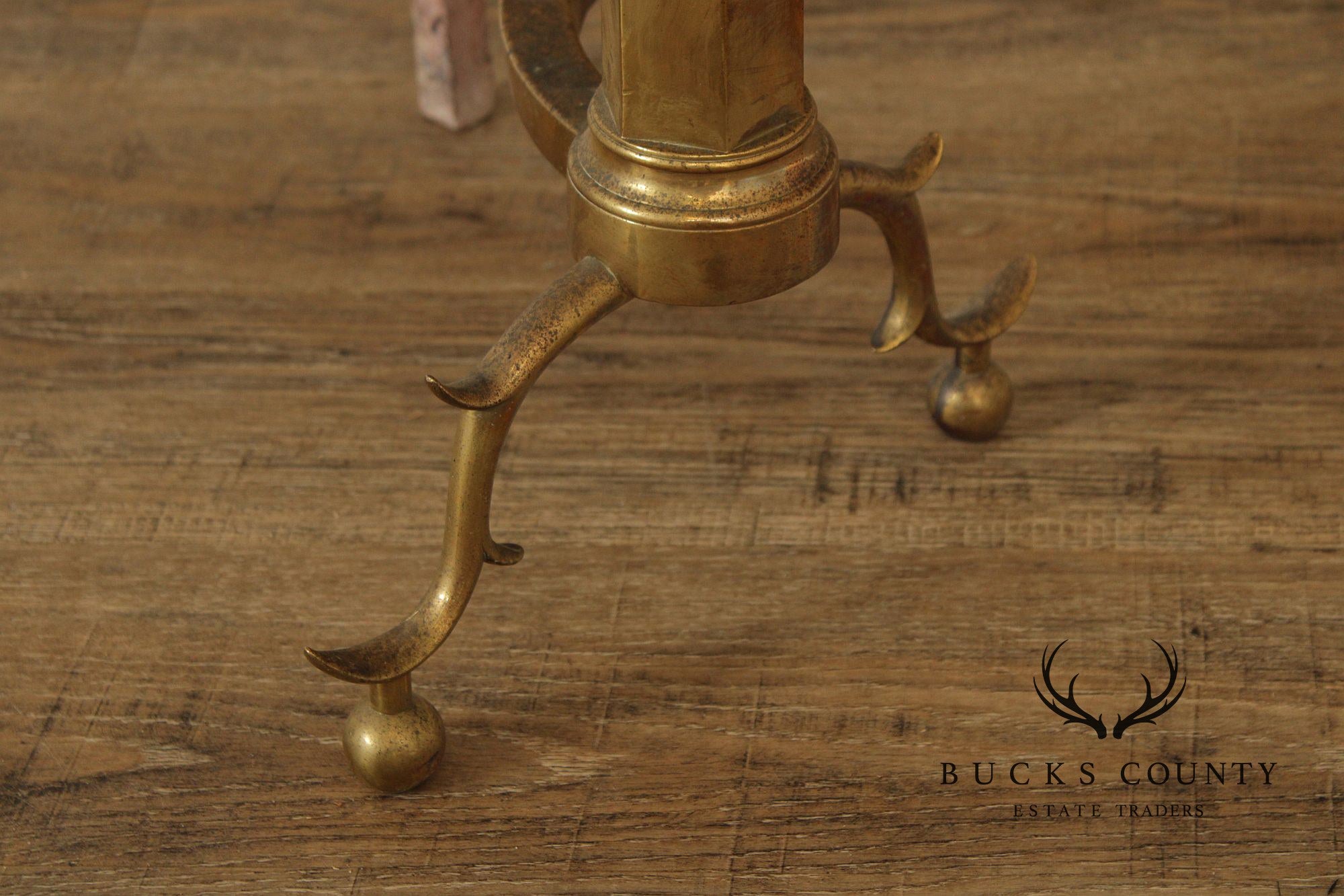 Vintage Federal Style Pair of Brass Andirons