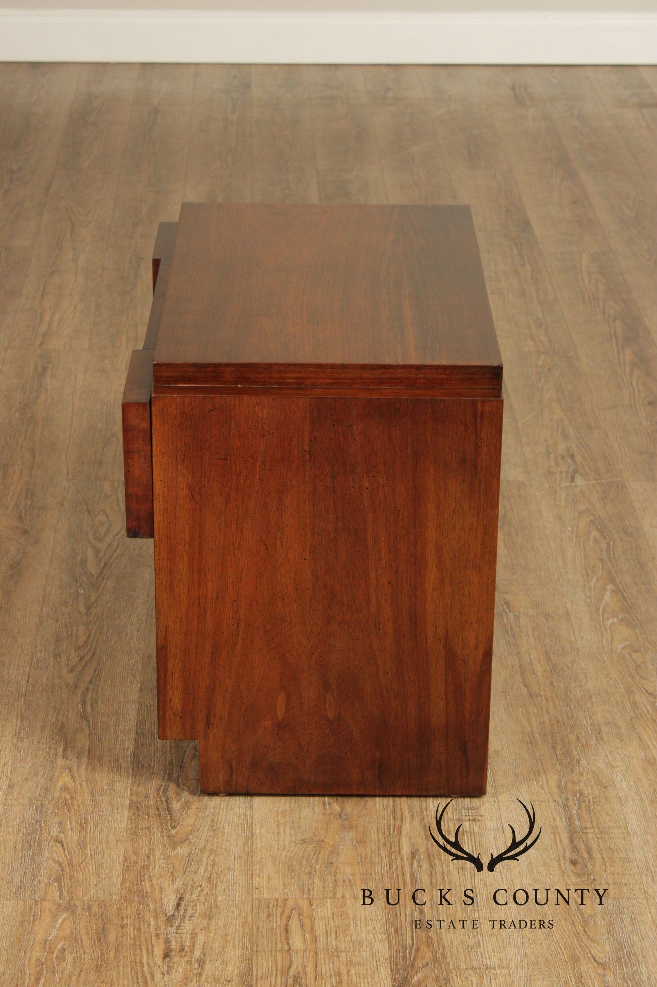 Lane Brutalist Pair of Walnut One-Drawer Nightstands