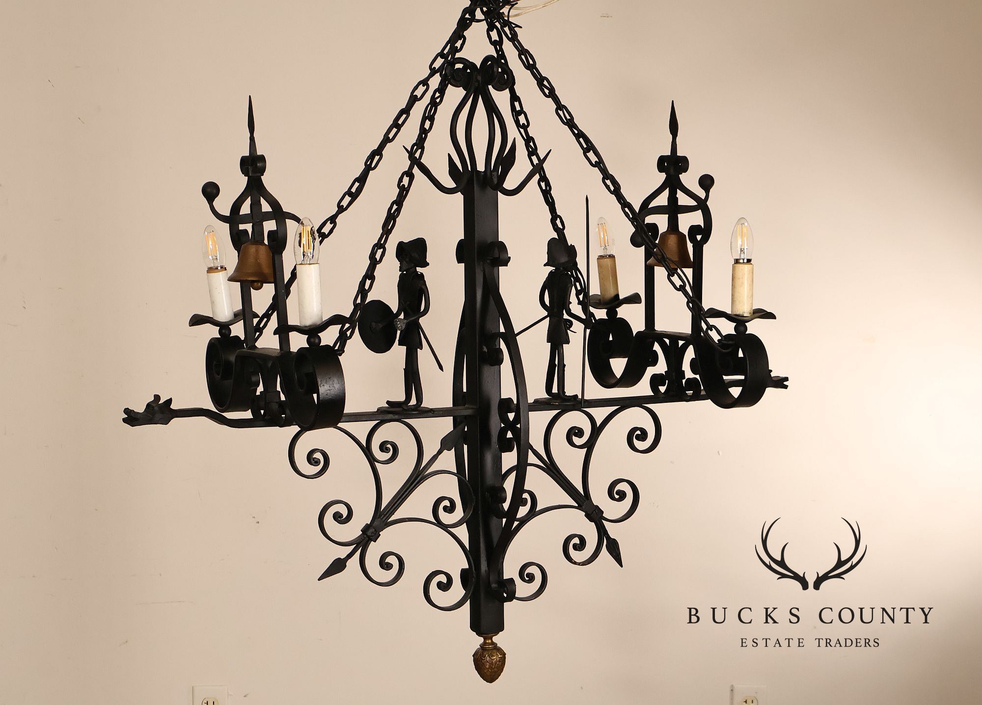 Quality Hand Forged Spanish Revival Wrought Iron Chandelier