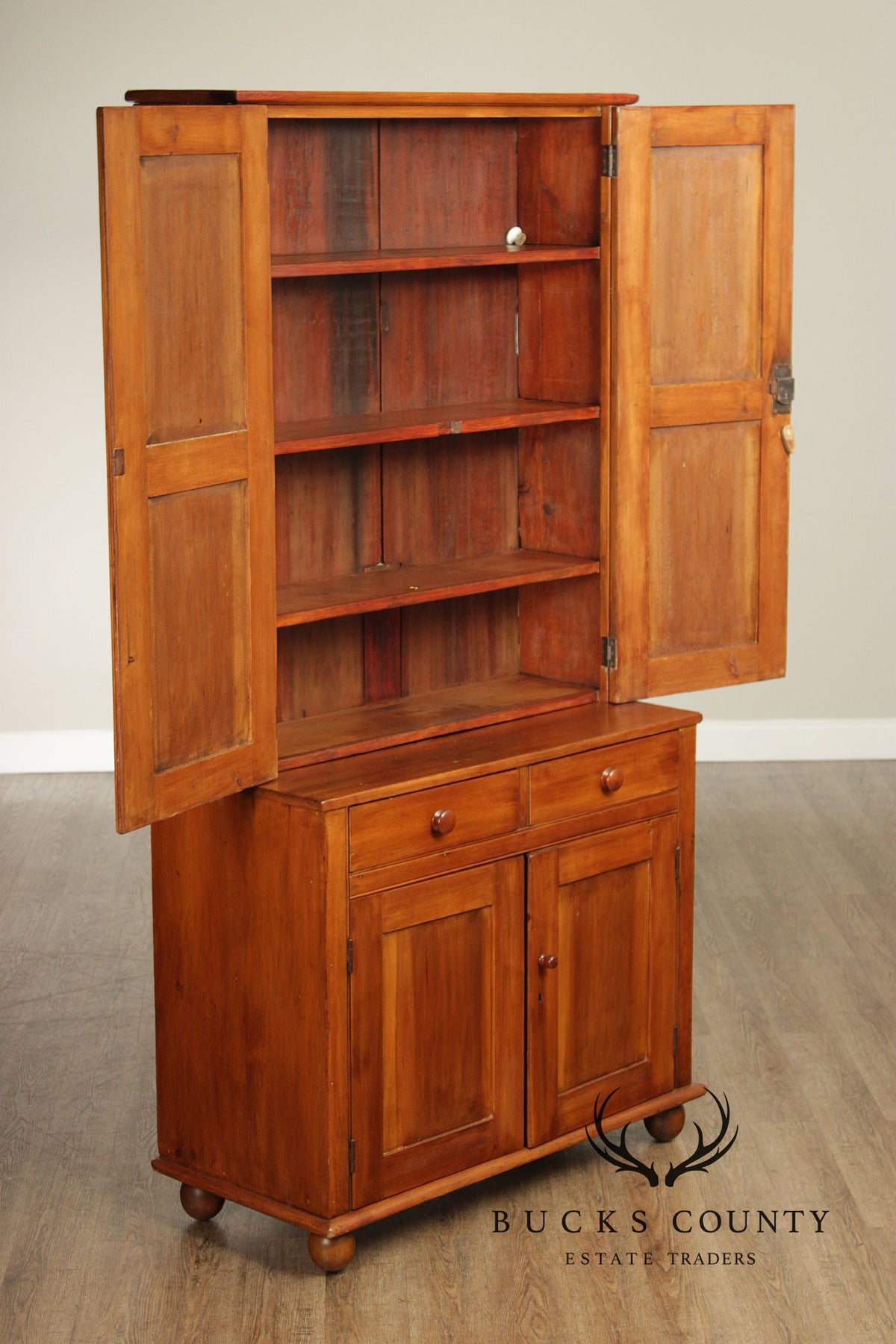 Antique American Primitive Step-Back Cupboard Hutch