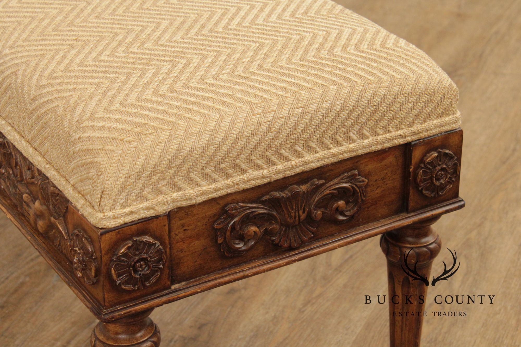 French Louis XVI Style Carved Frame Six Leg Window Bench