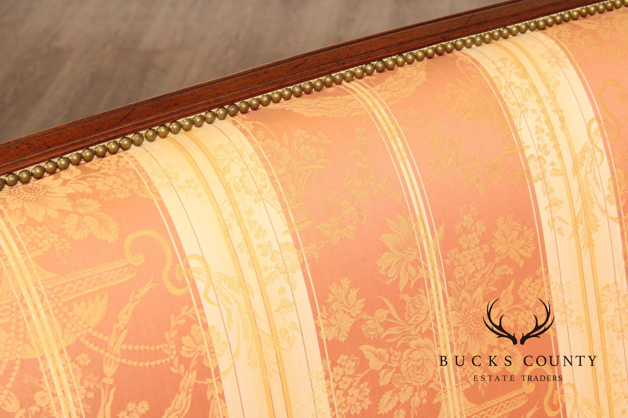 Sheraton Style Carved Mahogany and Down Sofa