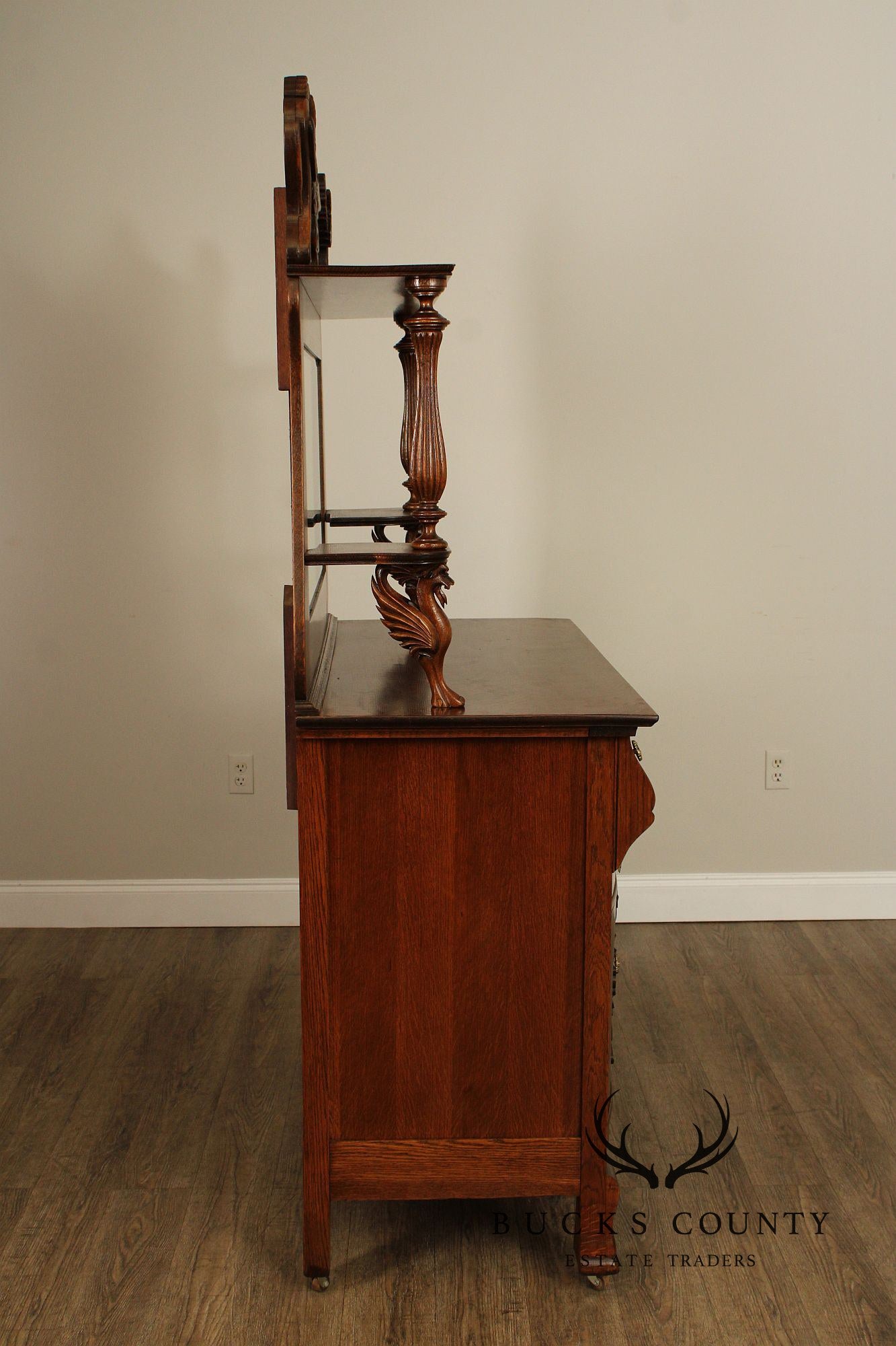 Antique Victorian Renaissance Revival Mirrored Oak Sideboard