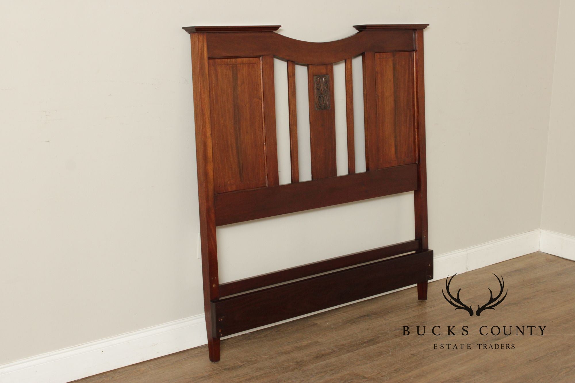 Arts & Crafts Style Carved Mahogany Full-Size Headboard