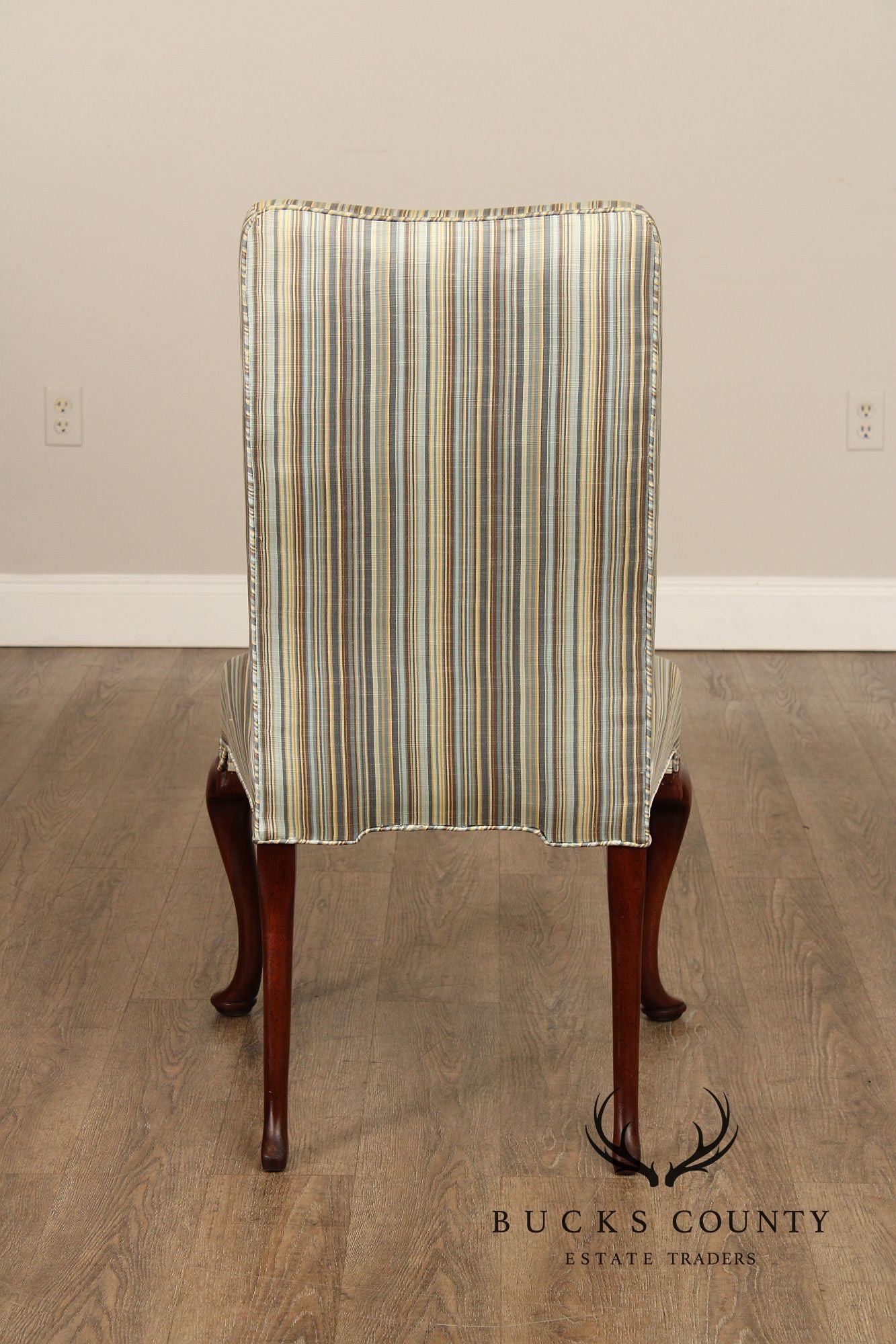 Queen Anne Style Pair of Carved Mahogany Upholstered Side Chairs