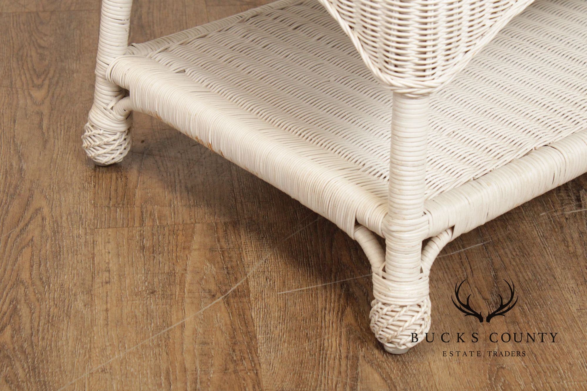 White Wicker Glass Top Coffee Table