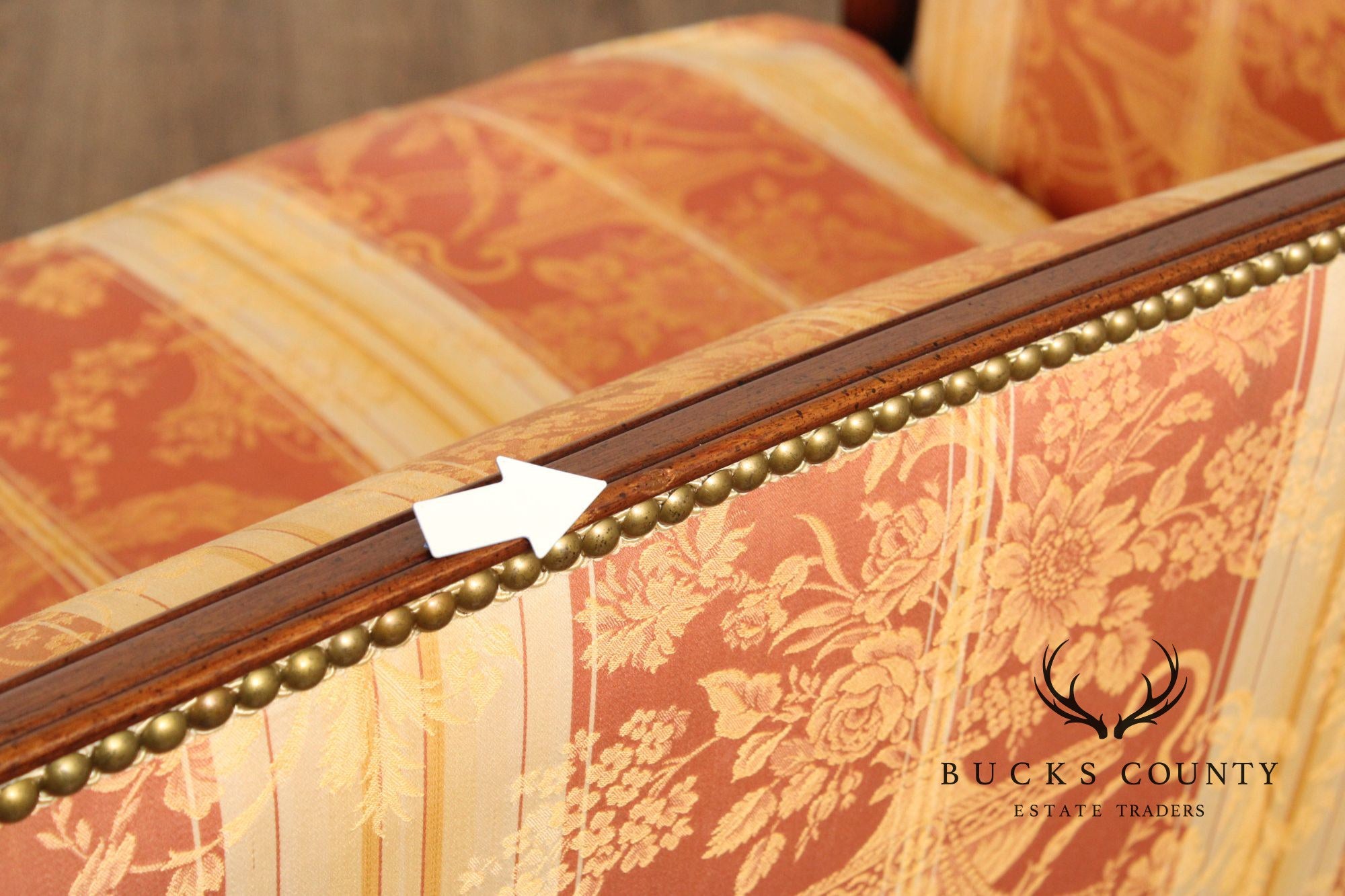 Sheraton Style Carved Mahogany and Down Sofa