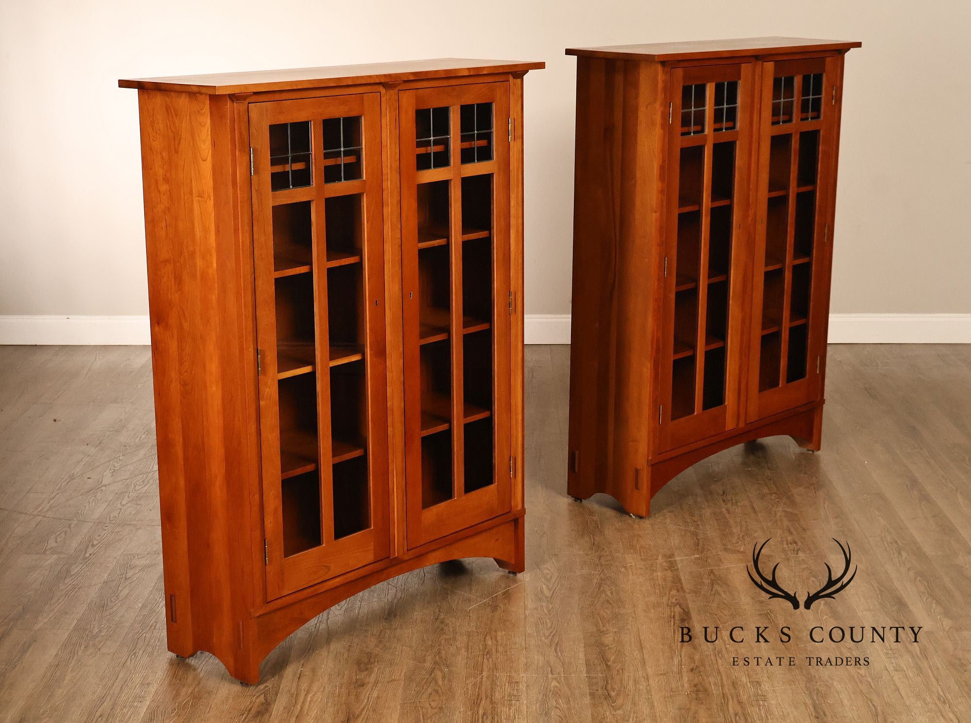 Stickley Mission Collection Pair of Harvey Ellis Cherry Bookcases