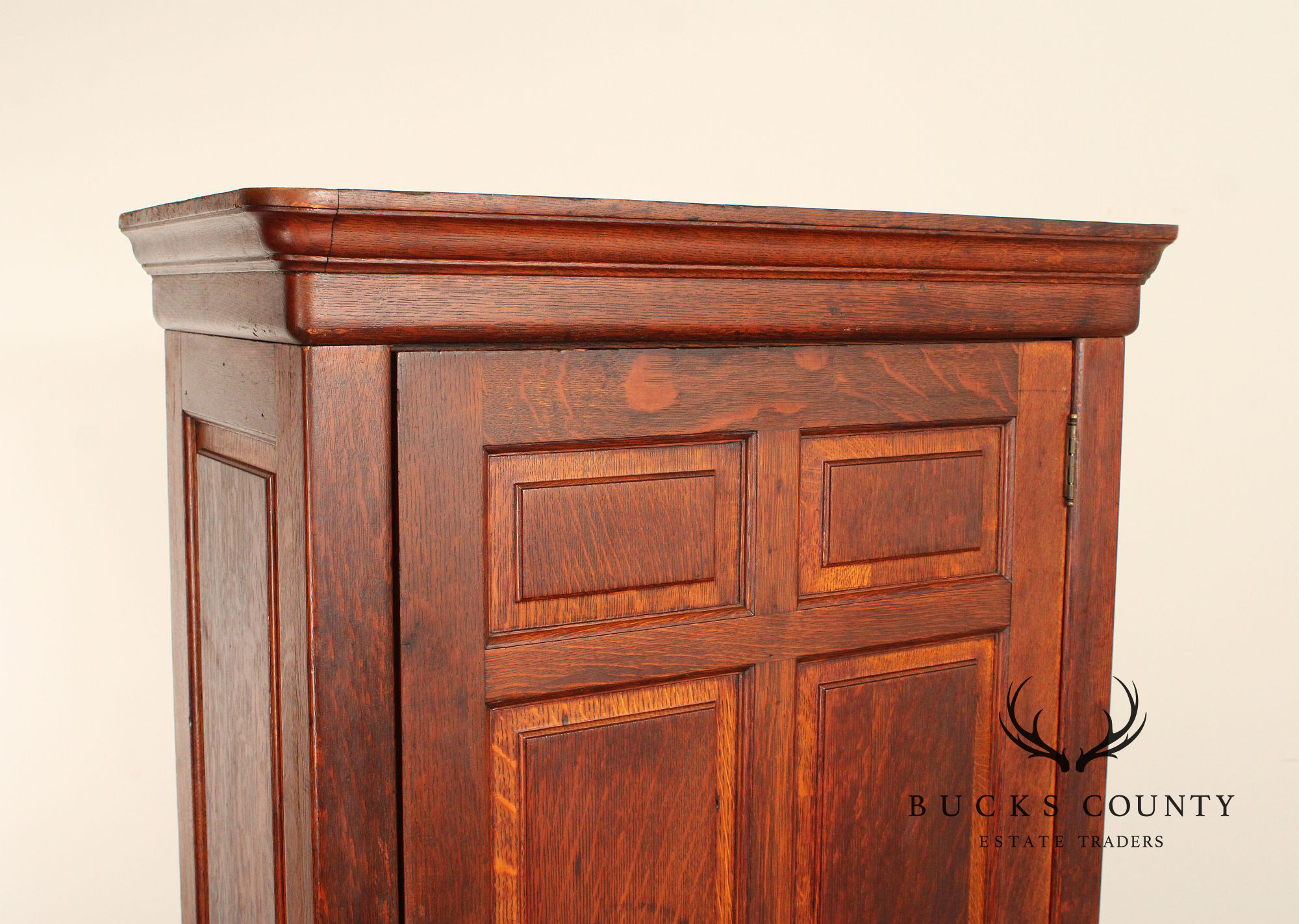 Antique Solid Oak Single Door Paneled Wardrobe