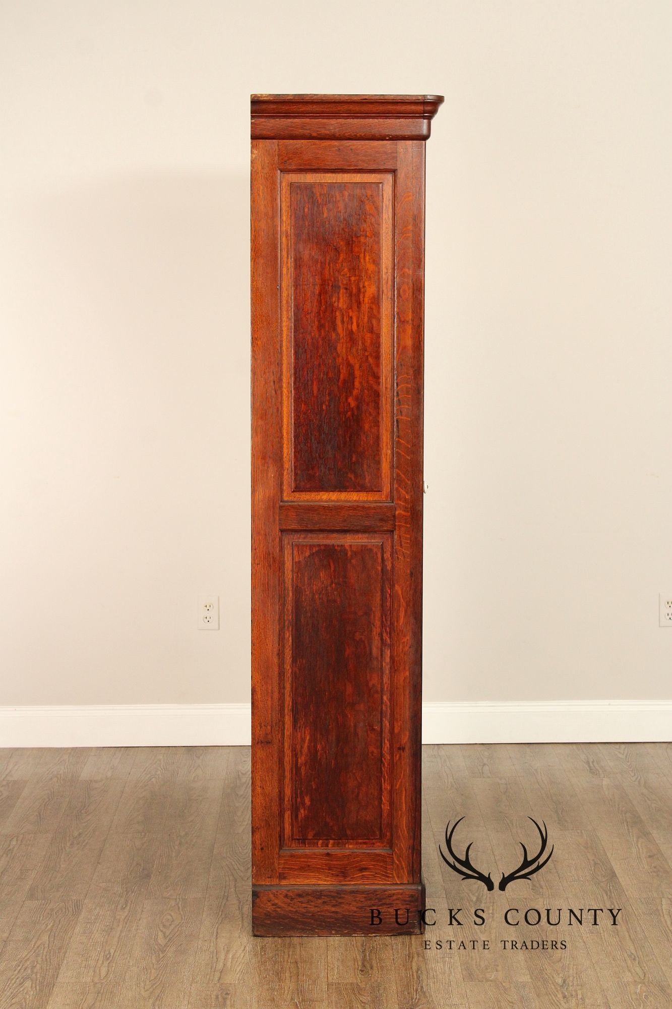 Antique Solid Oak Single Door Paneled Wardrobe