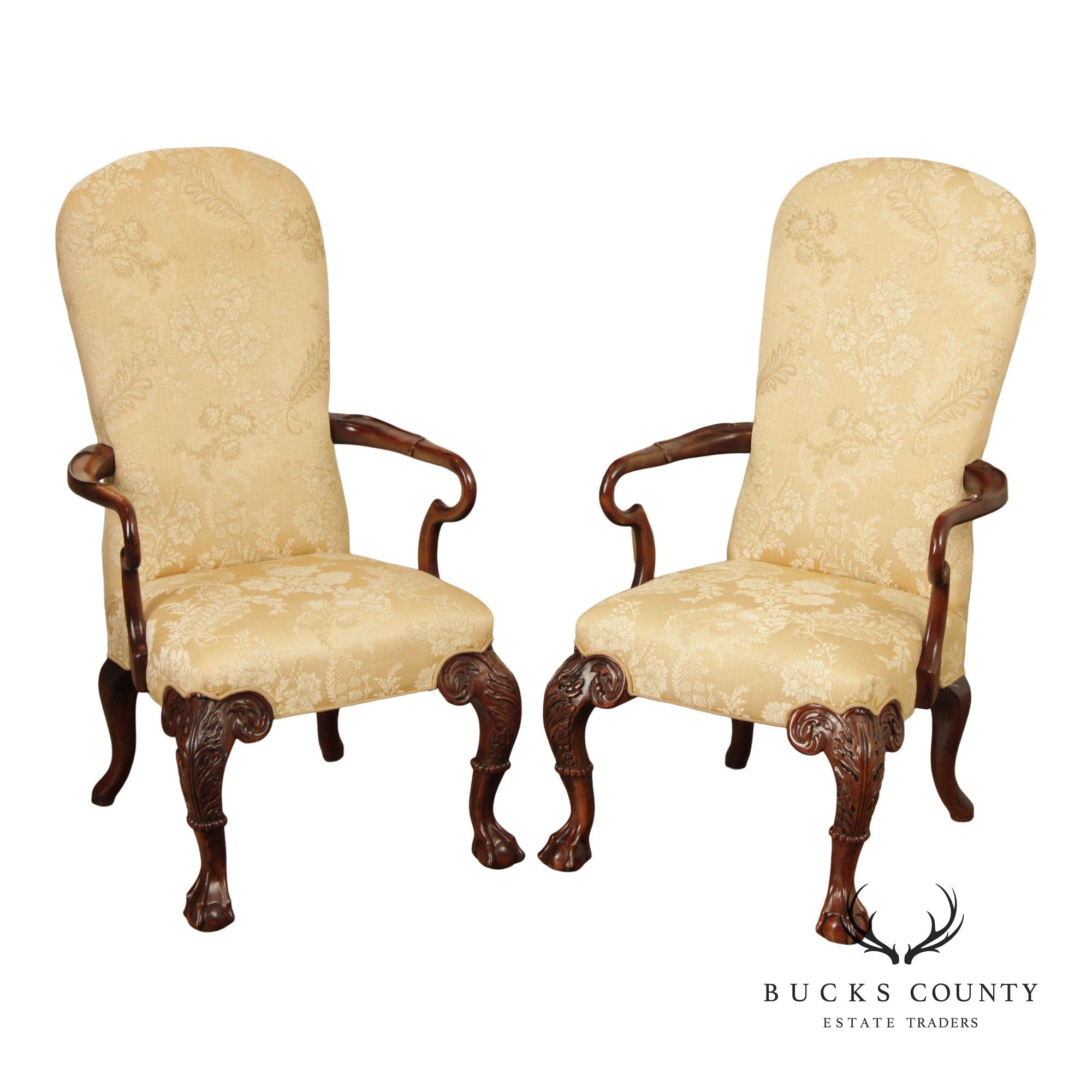 Century Furniture Chippendale Style Pair of Carved Mahogany Armchairs