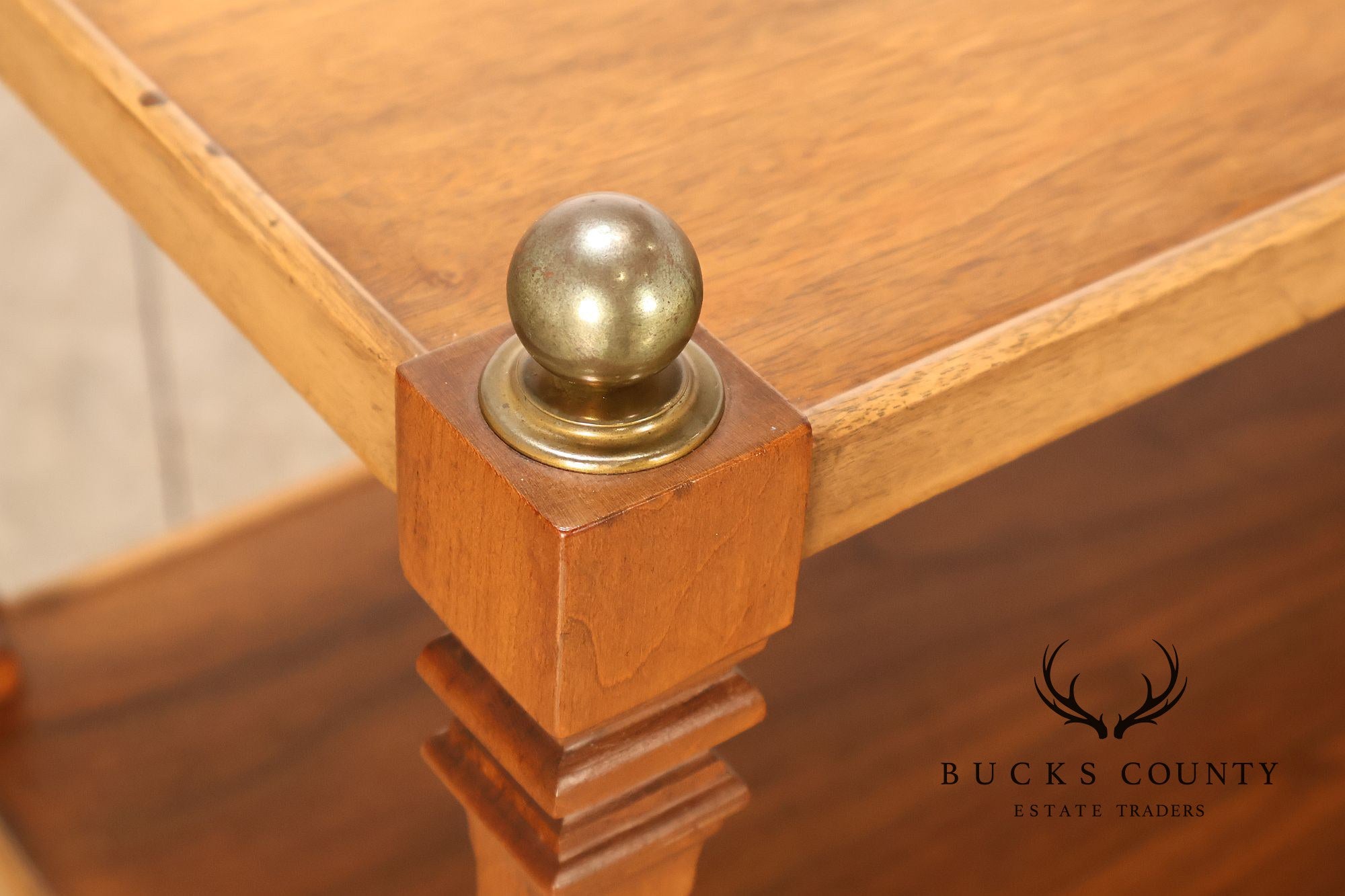 Brandt Furniture Regency Style Walnut Three-Tier Open Etagere Bookcase With Brass Ball Finials