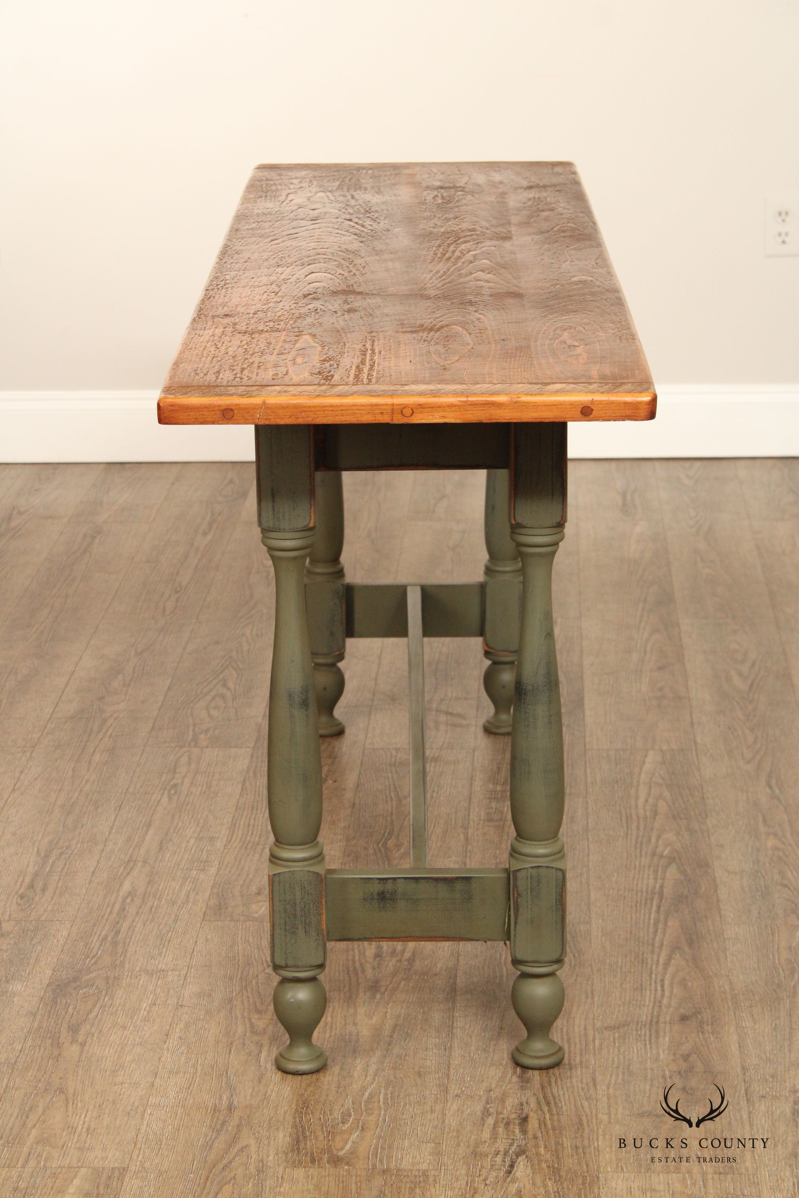Country Farmhouse Style Hand Crafted Green Painted Console or Sofa Table