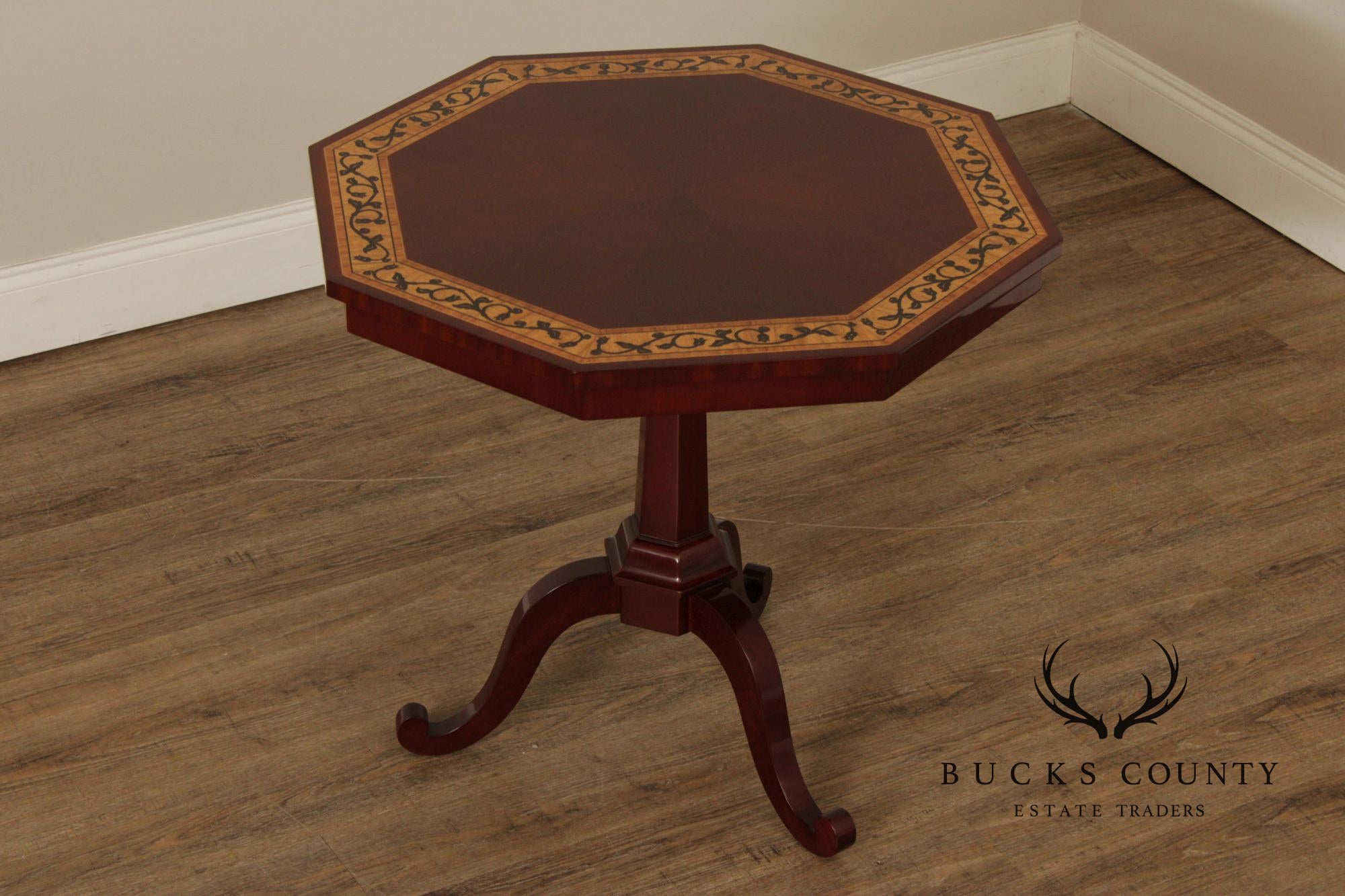 Kindel Furniture Inlaid Mahogany Pedestal Side Table