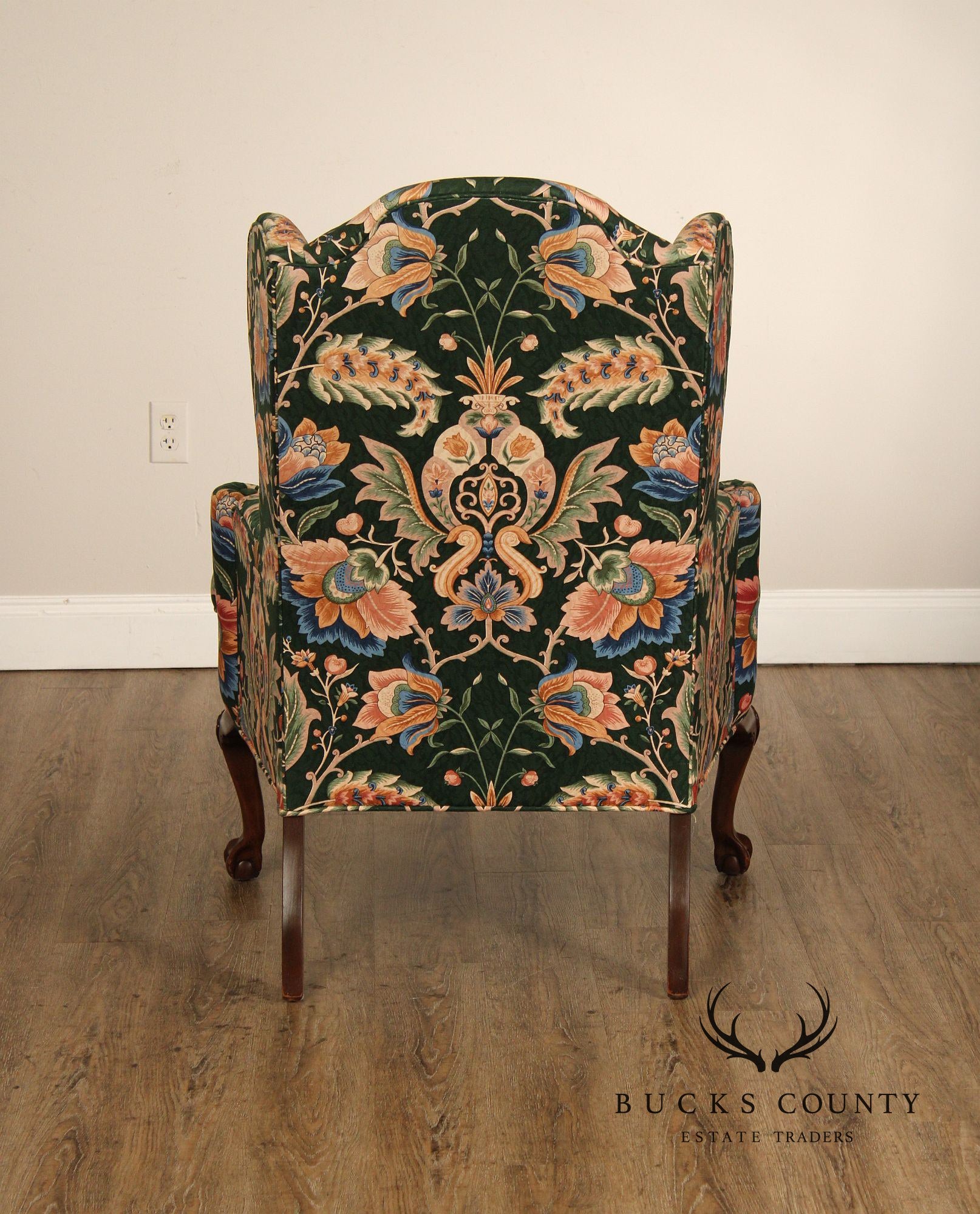Ethan Allen Floral Upholstered Chippendale Style Wingback Chair