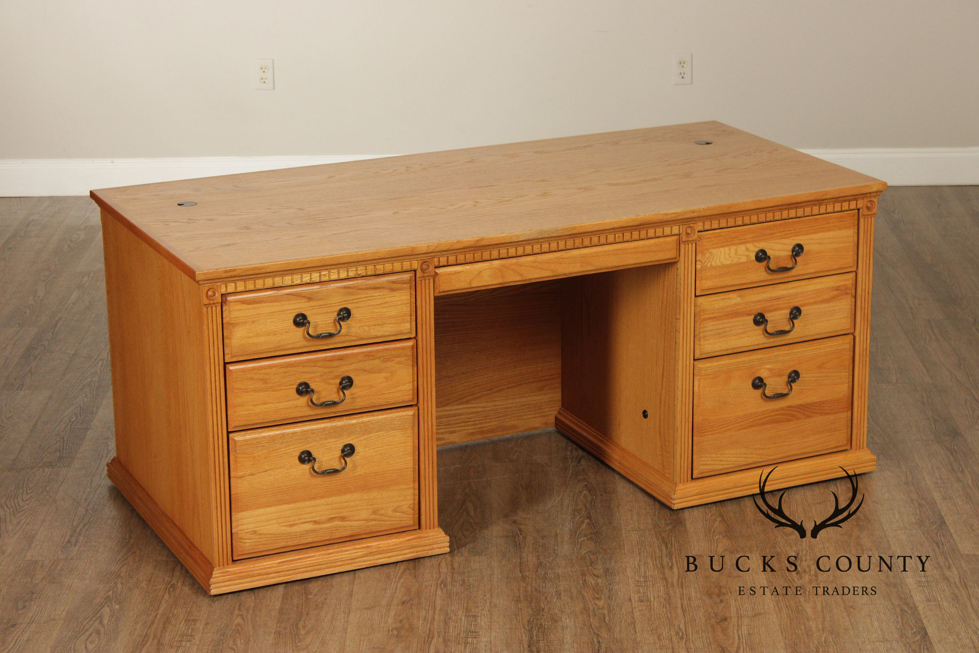 Traditional Custom Oak Executive Pedestal Desk