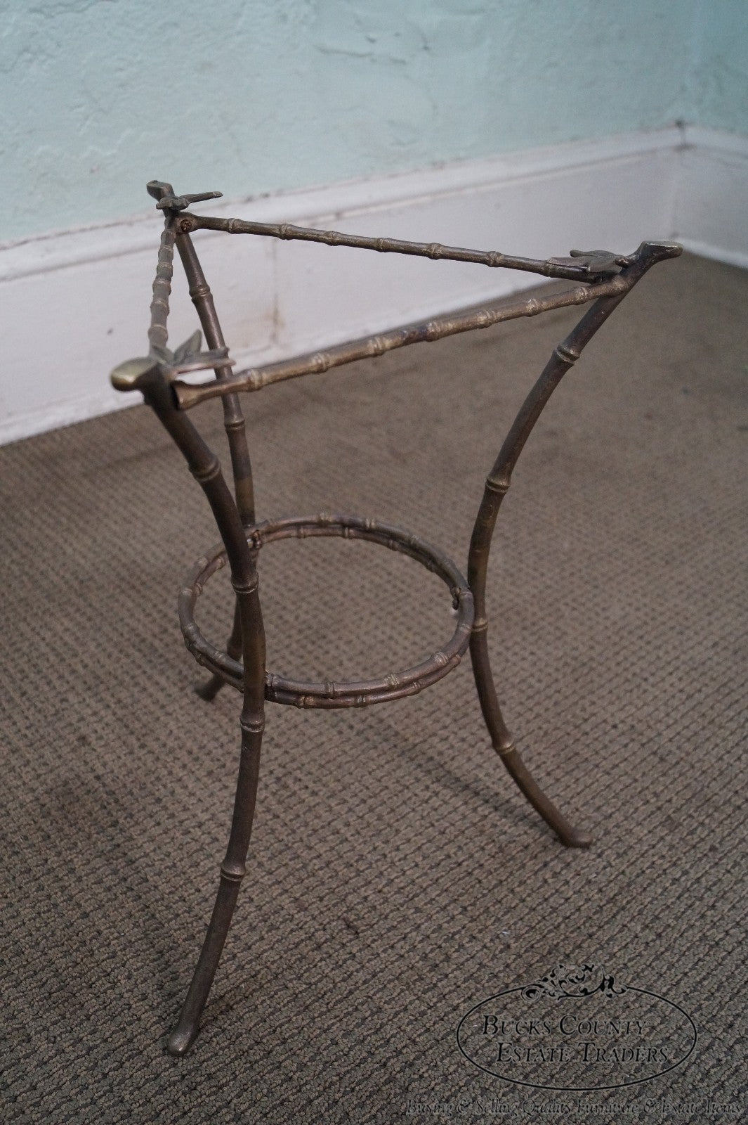 Brass & Glass Faux Bamboo Round Small Side Table