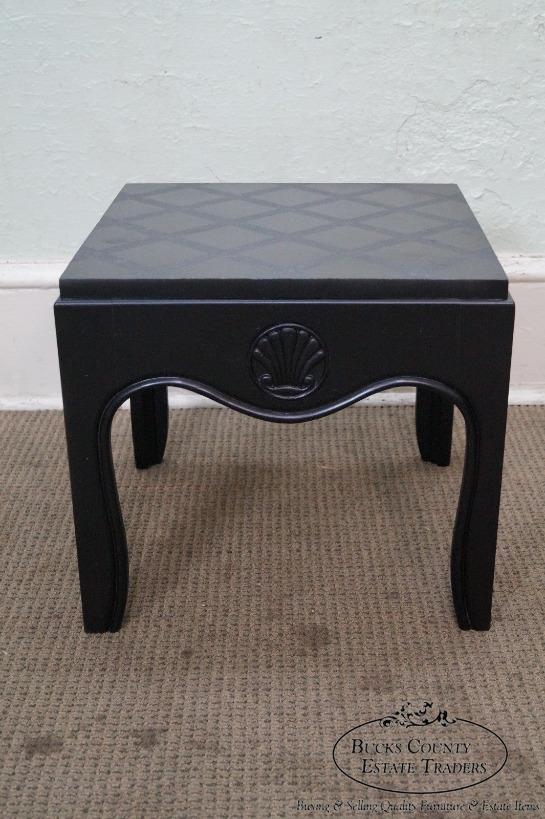 Mid Century Pair of Ebonized Black Low Slate Top Side Tables
