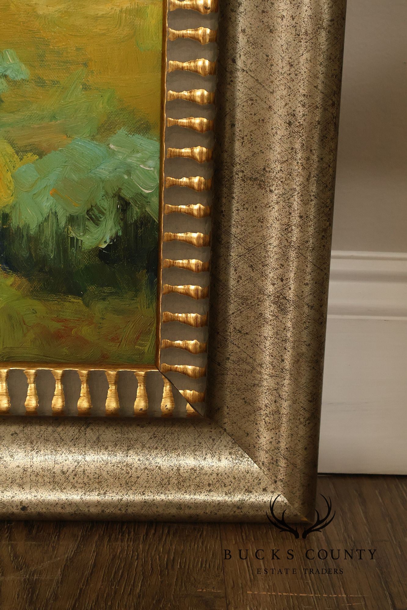 Western Cowboy on Horse Oil Painting on Canvas 55" x 43" Signed 'S. T. Cesent' in Gold Gilt Frame