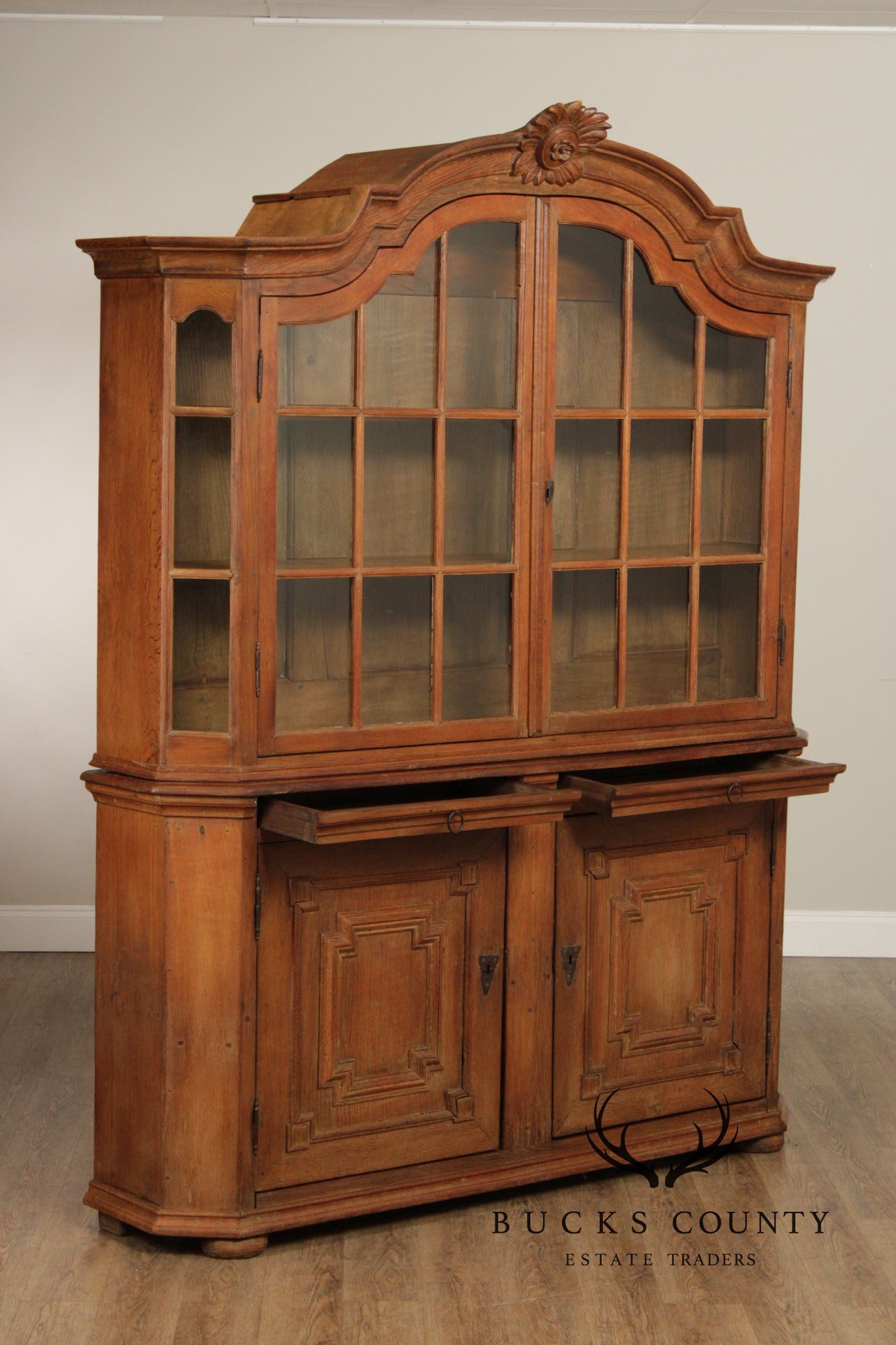 Antique 18th Century German Oak Baroque Vitrine Display Cabinet