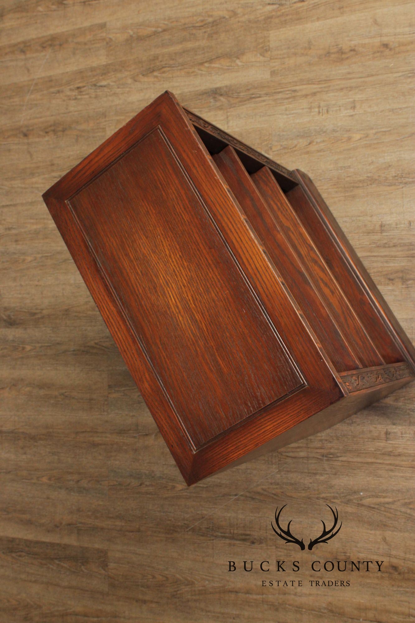 Romweber Pair of Carved Oak Low Bookcases