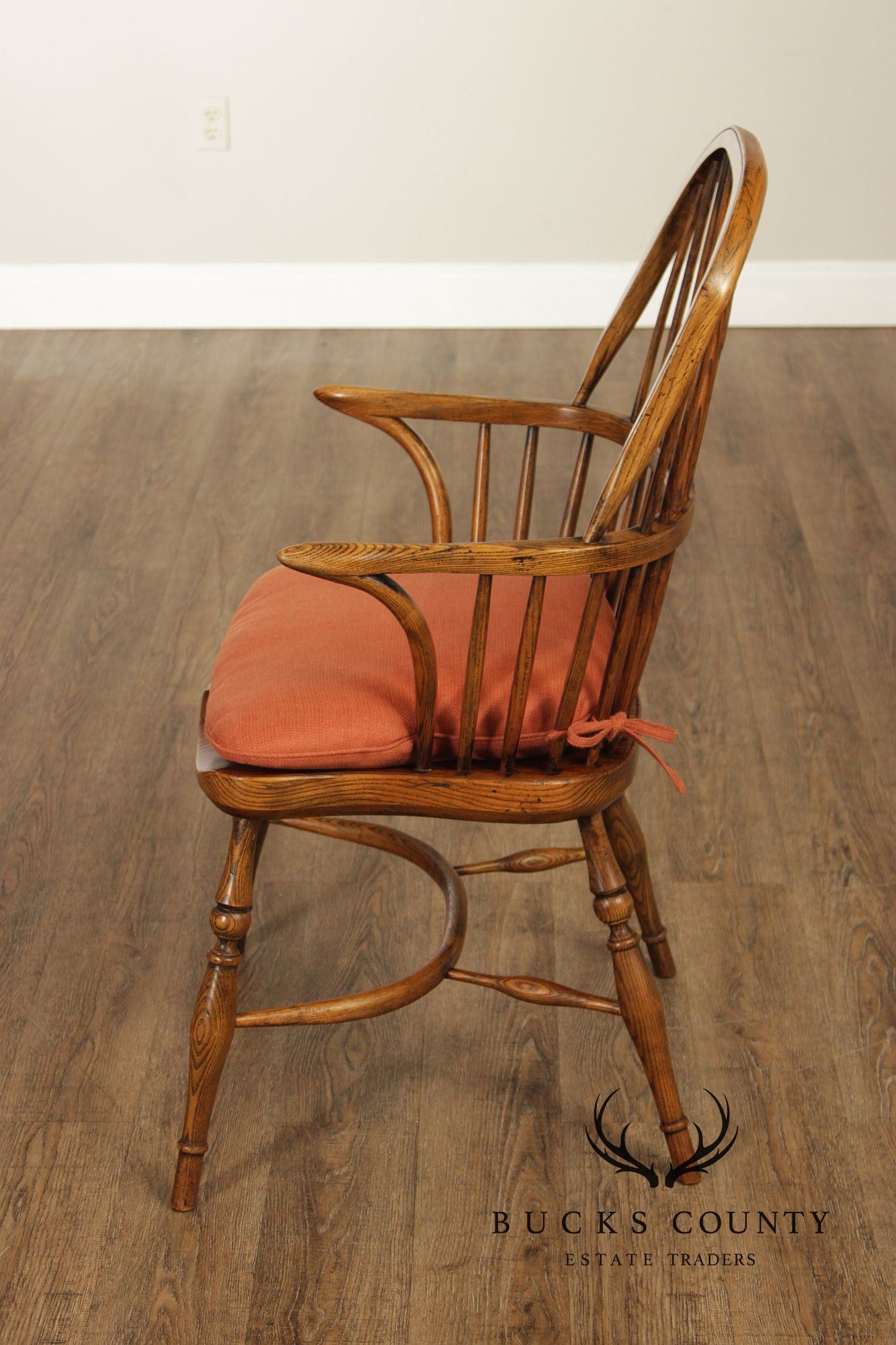 Vintage Set of Four English Oak Windsor Dining Armchairs
