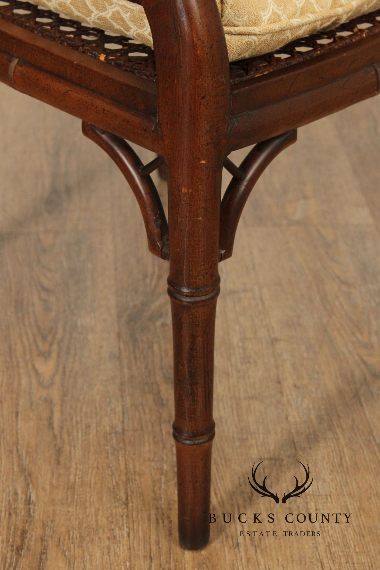 Hollywood Regency Caned Faux Bamboo Armchair