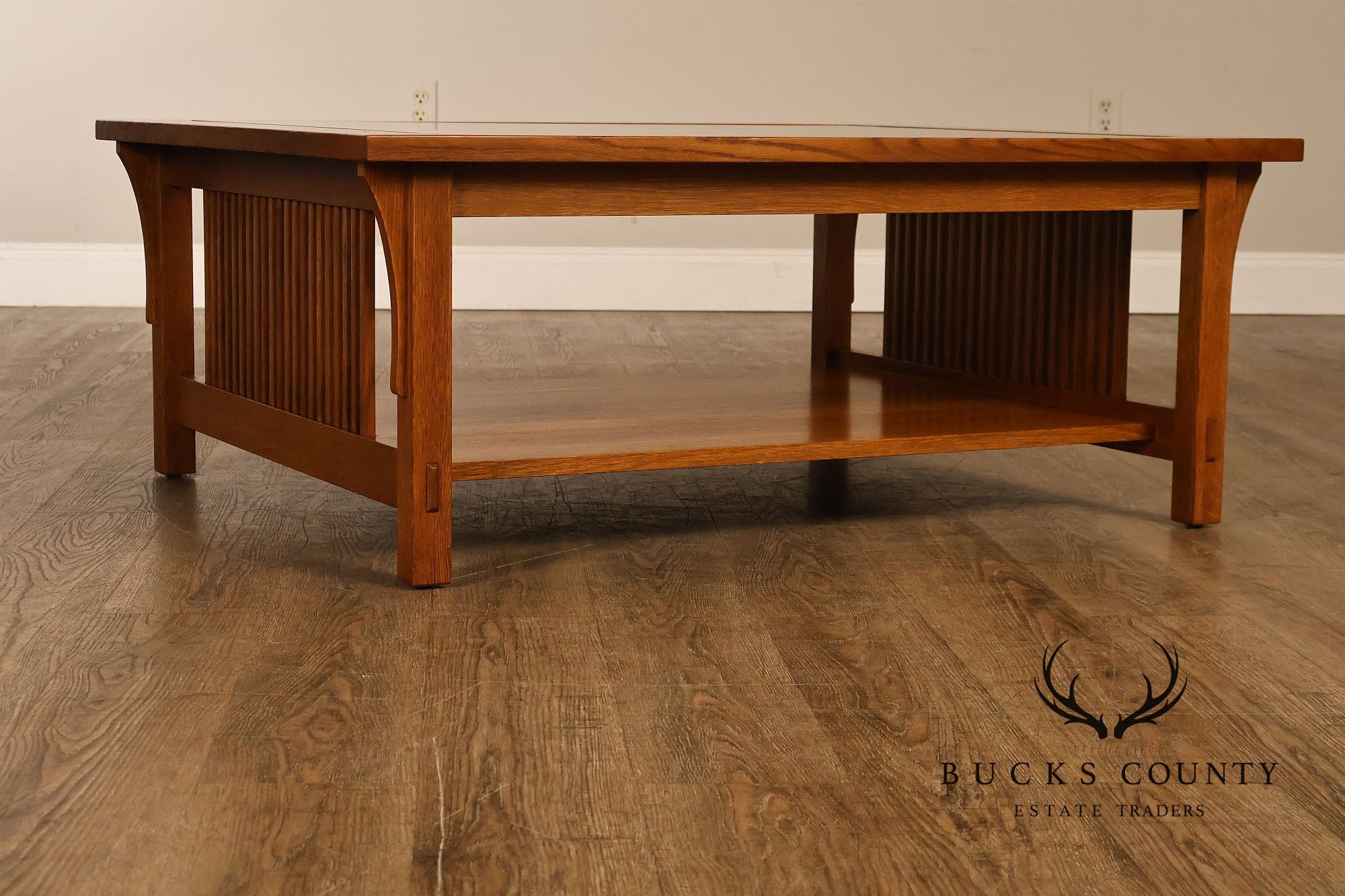 Stickley Mission Collection Glass Top Oak Cocktail Table