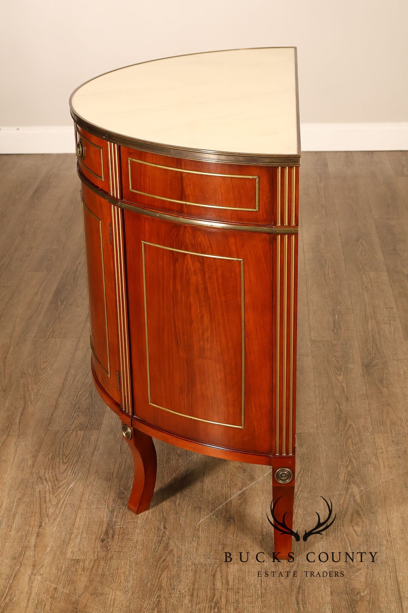 John Widdicomb Pair Of Neoclassical Style Demilune Commodes With Bronze Mounts