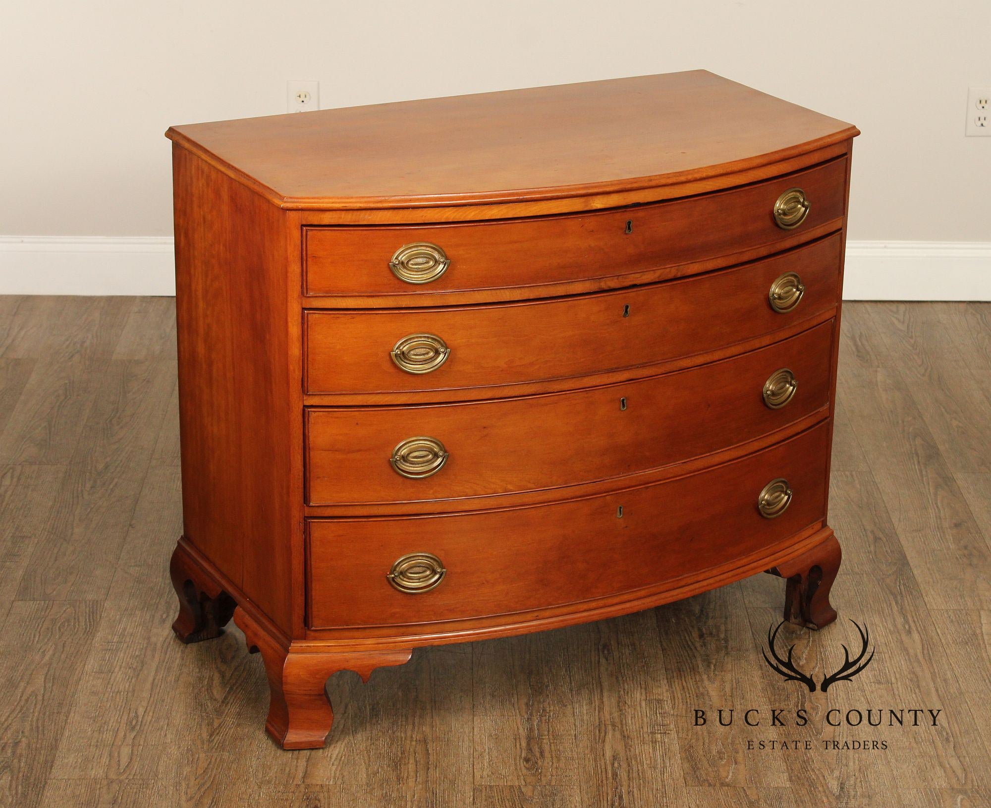 Antique Chippendale Cherry Bow Front Chest of Drawers