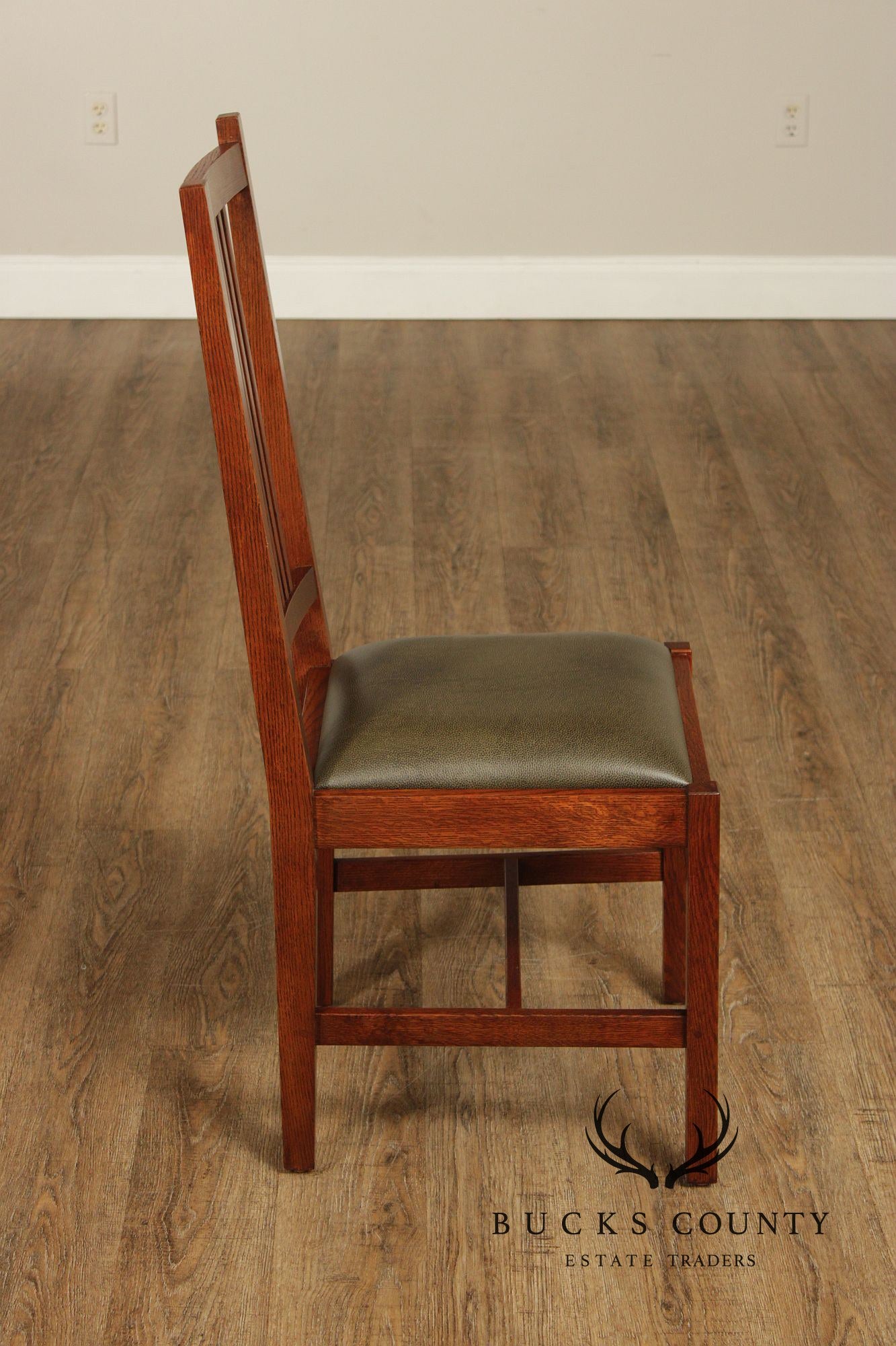 Stickley Mission Collection Pair Oak Spindle Side Dining Chairs