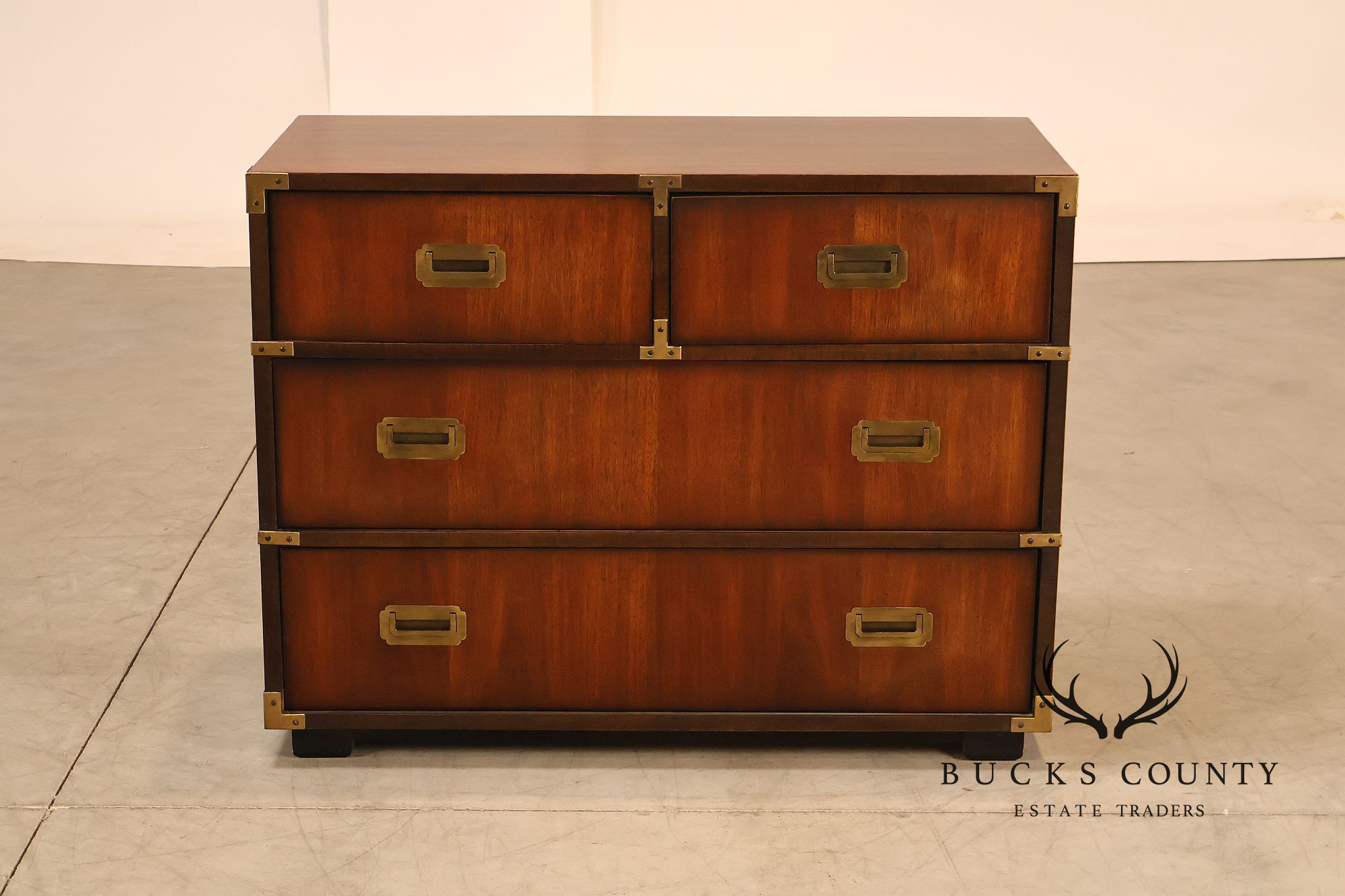 Lane Campaign Style Walnut Chest Of Drawers