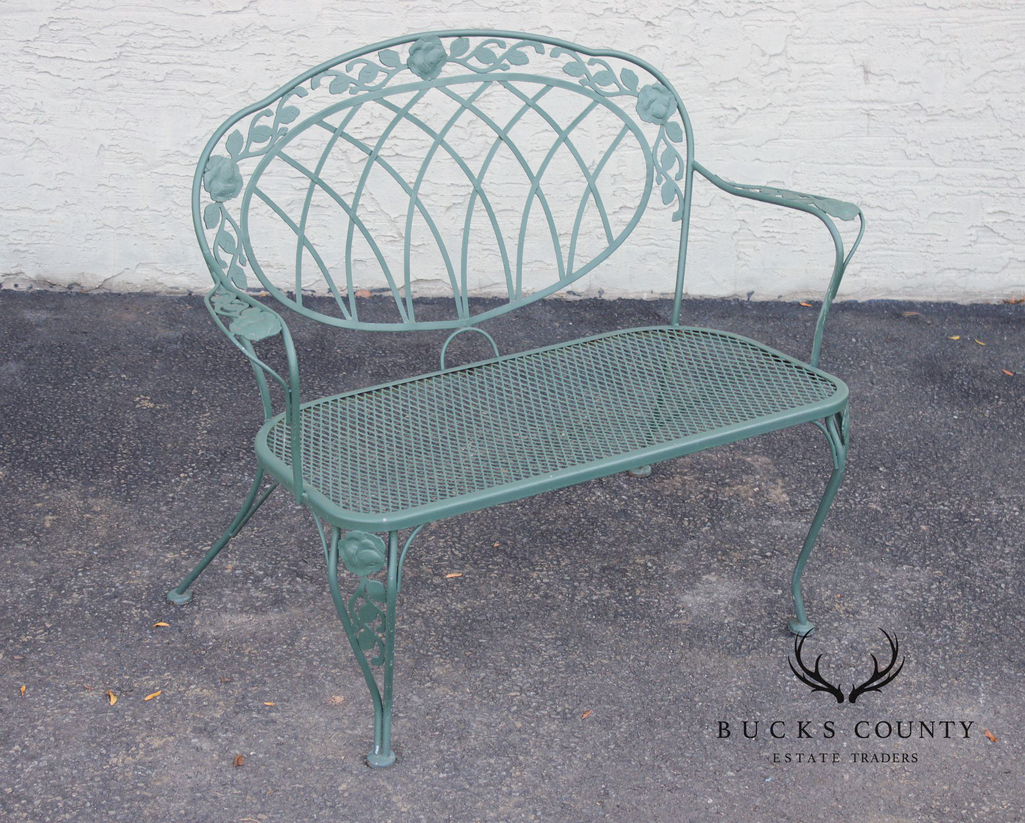 Wrought Iron Outdoor Garden Bench With Rose Motif