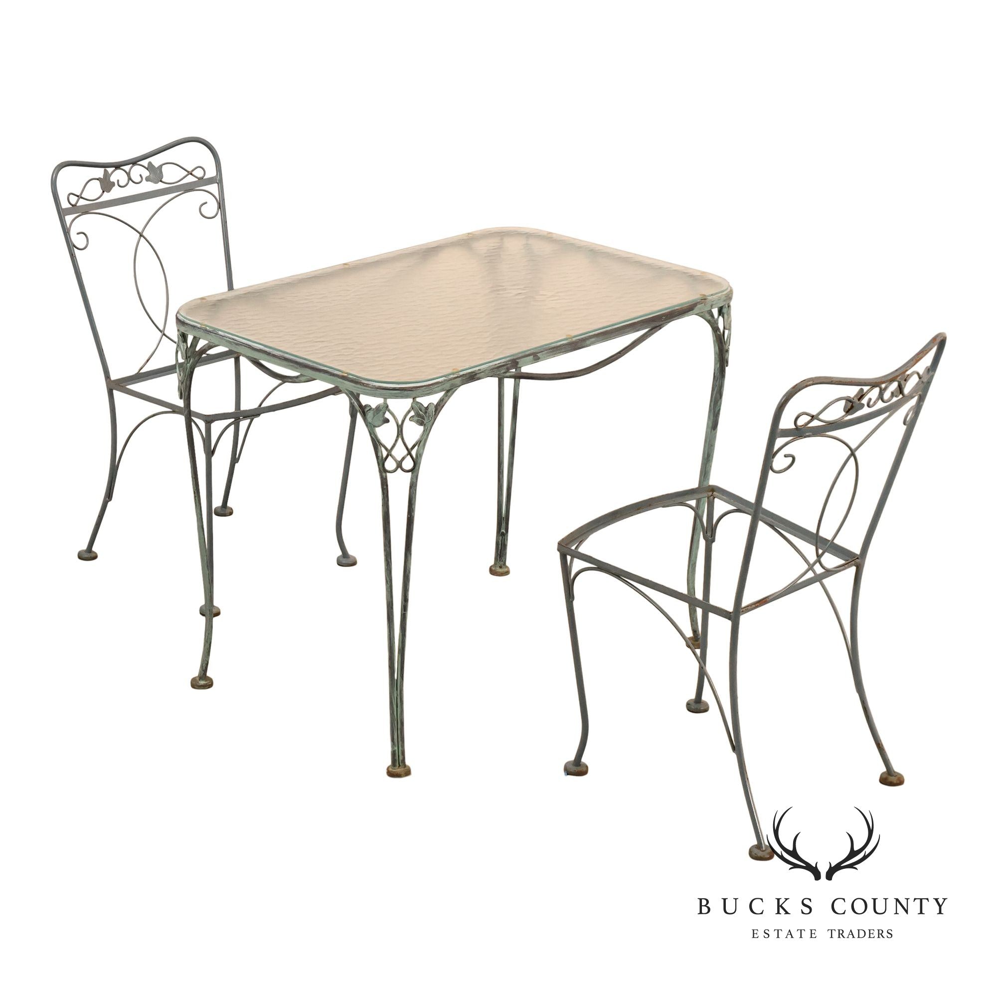 Vintage Ornamental Wrought Iron Three-Piece Patio Bistro Set