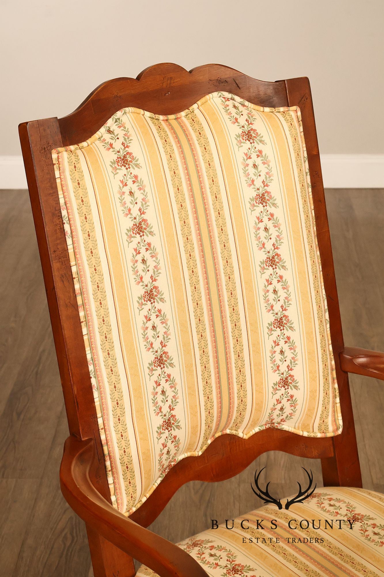 Century French Provincial Style Pair Of Upholstered Ladderback Armchairs