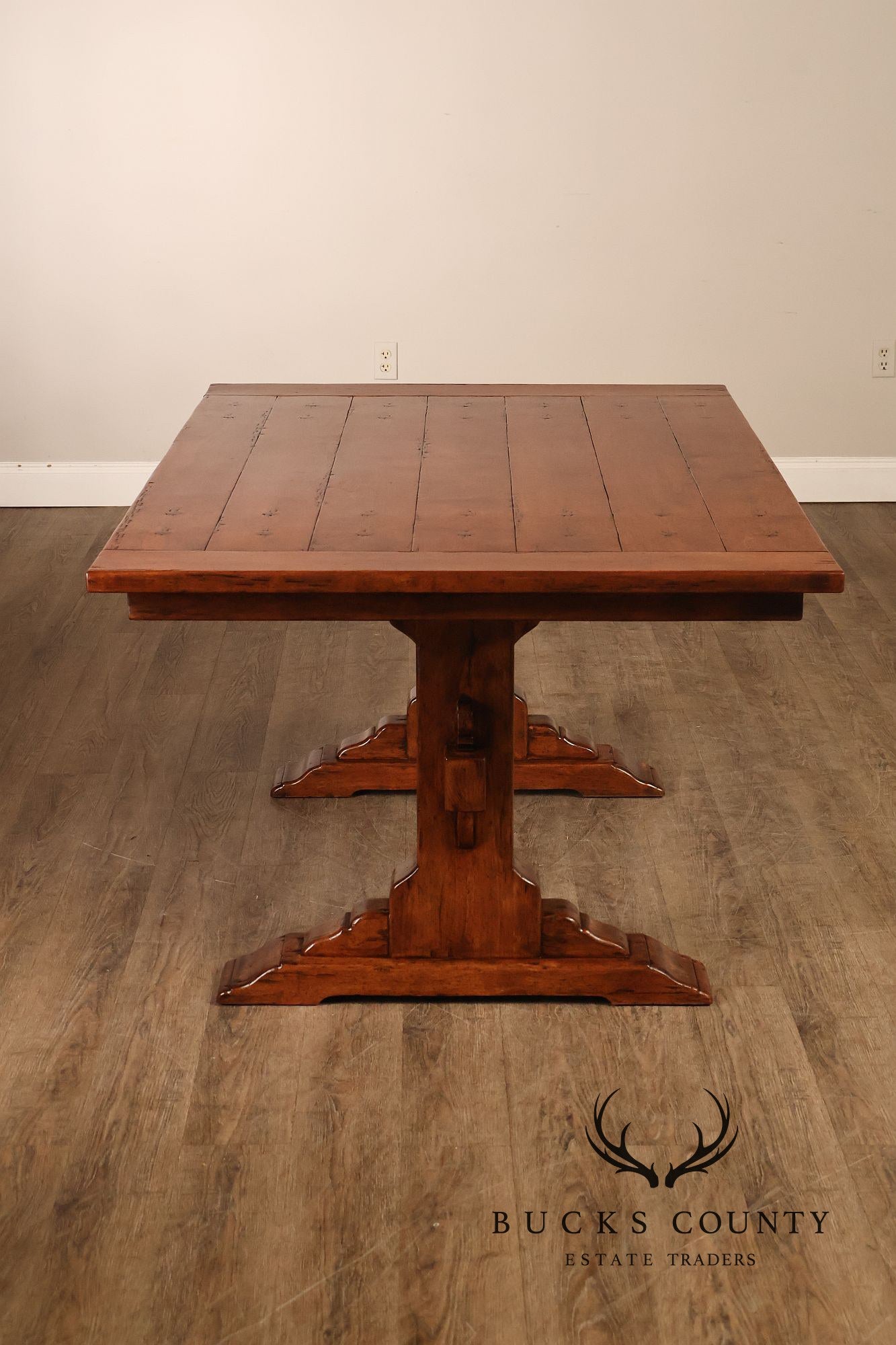 Bausman Farmhouse Trestle Dining Table With 2 Leaves