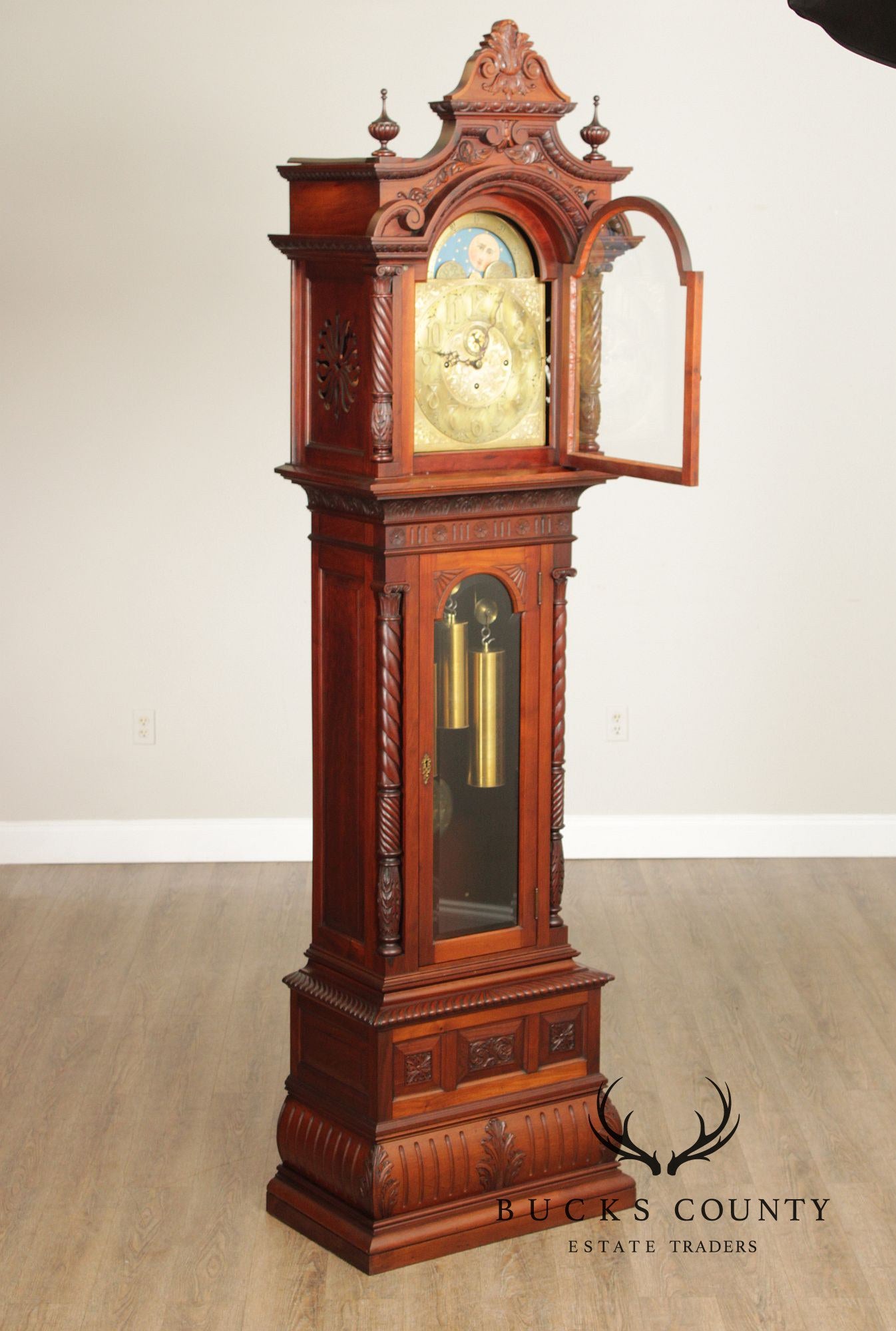 Elliot Of London Antique Victorian Style Carved Mahogany Grandfather Clock