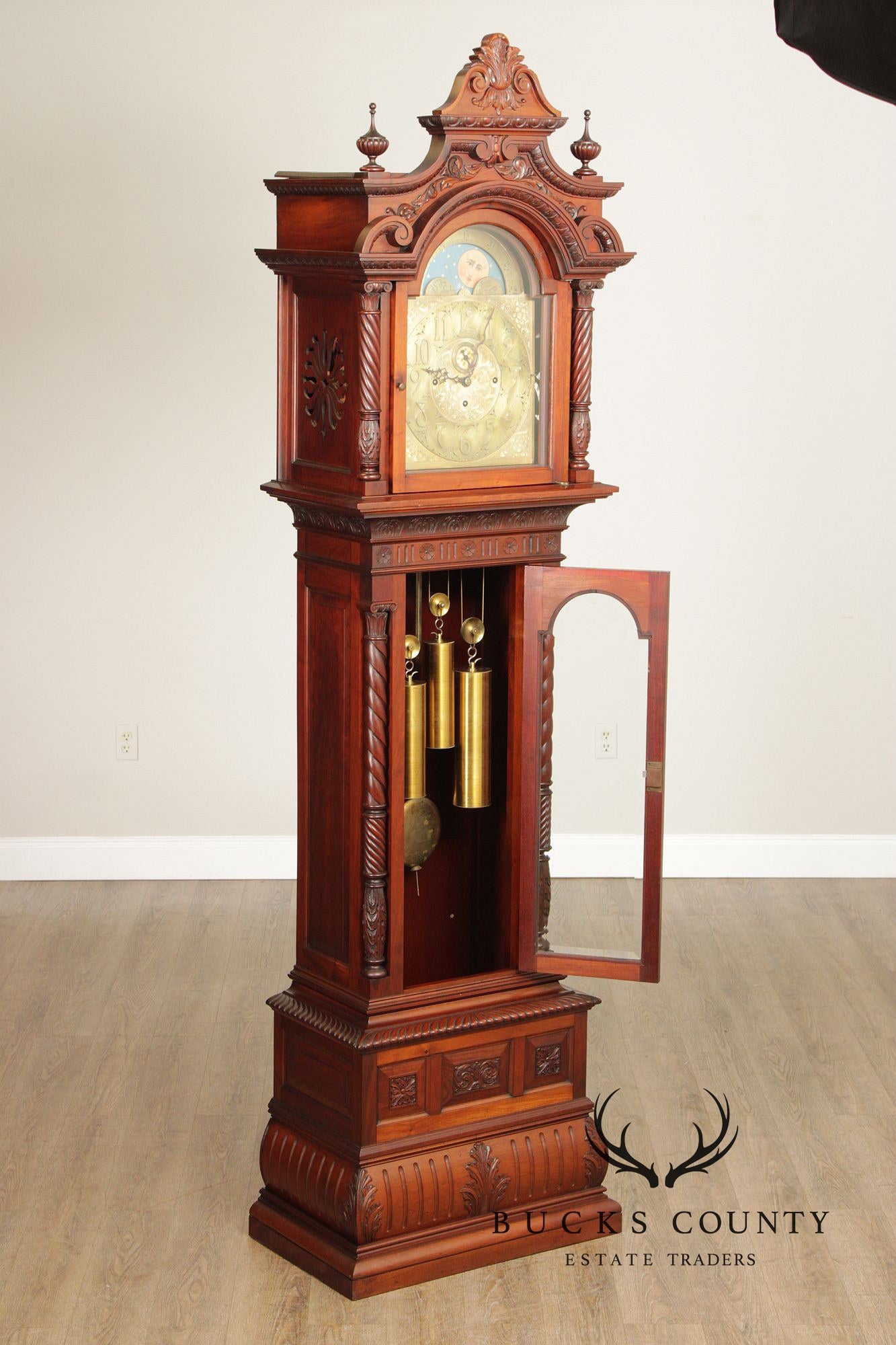 Elliot Of London Antique Victorian Style Carved Mahogany Grandfather Clock
