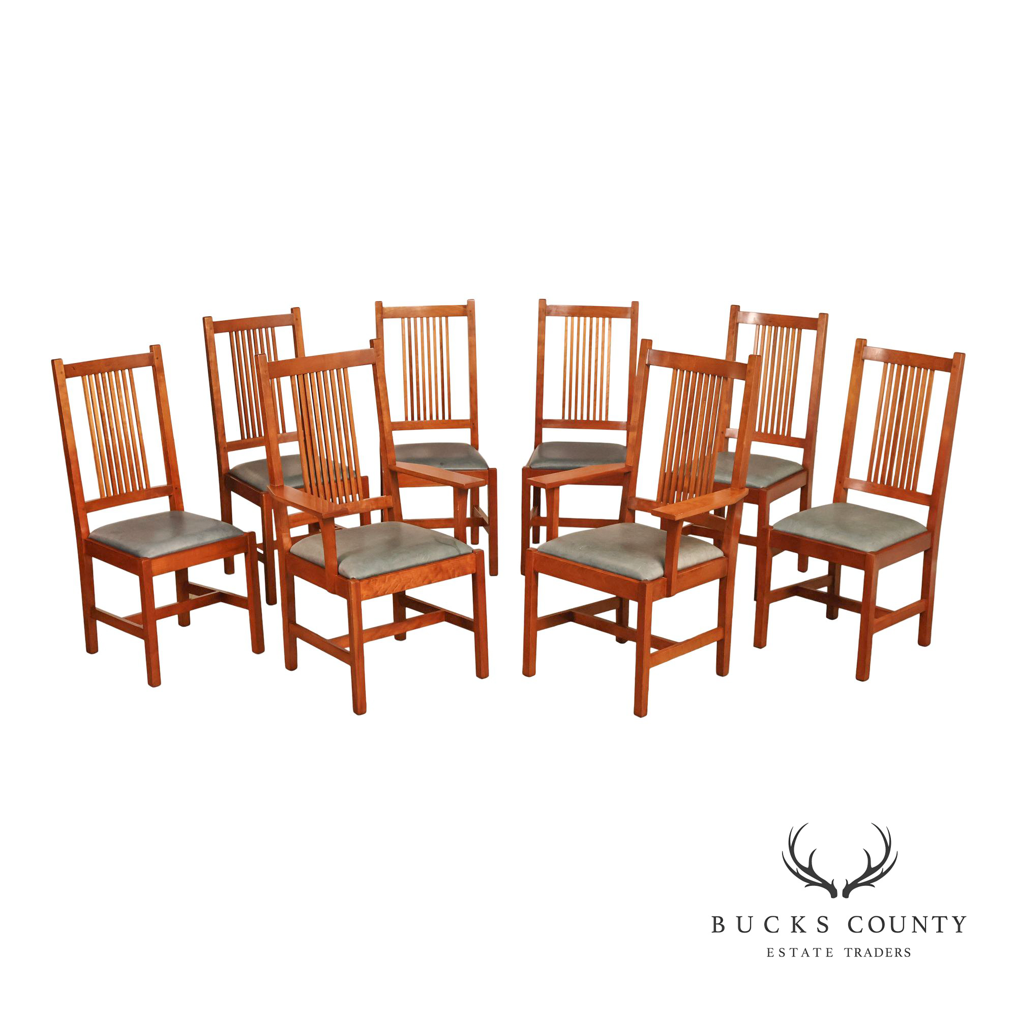 Stickley Mission Collection Set Of Eight Cherry Spindle Dining Chairs