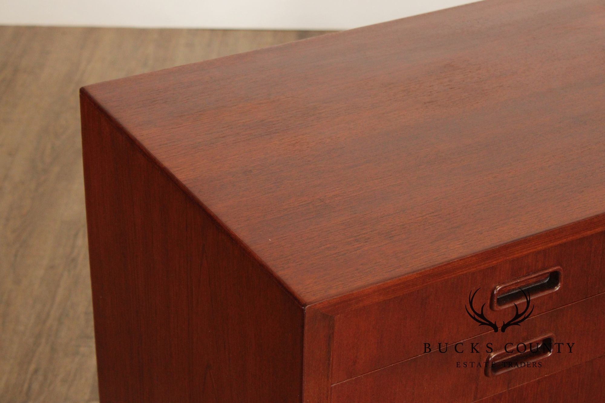 Mid-Century Danish Style Teak Credenza Sideboard With Inset Pulls