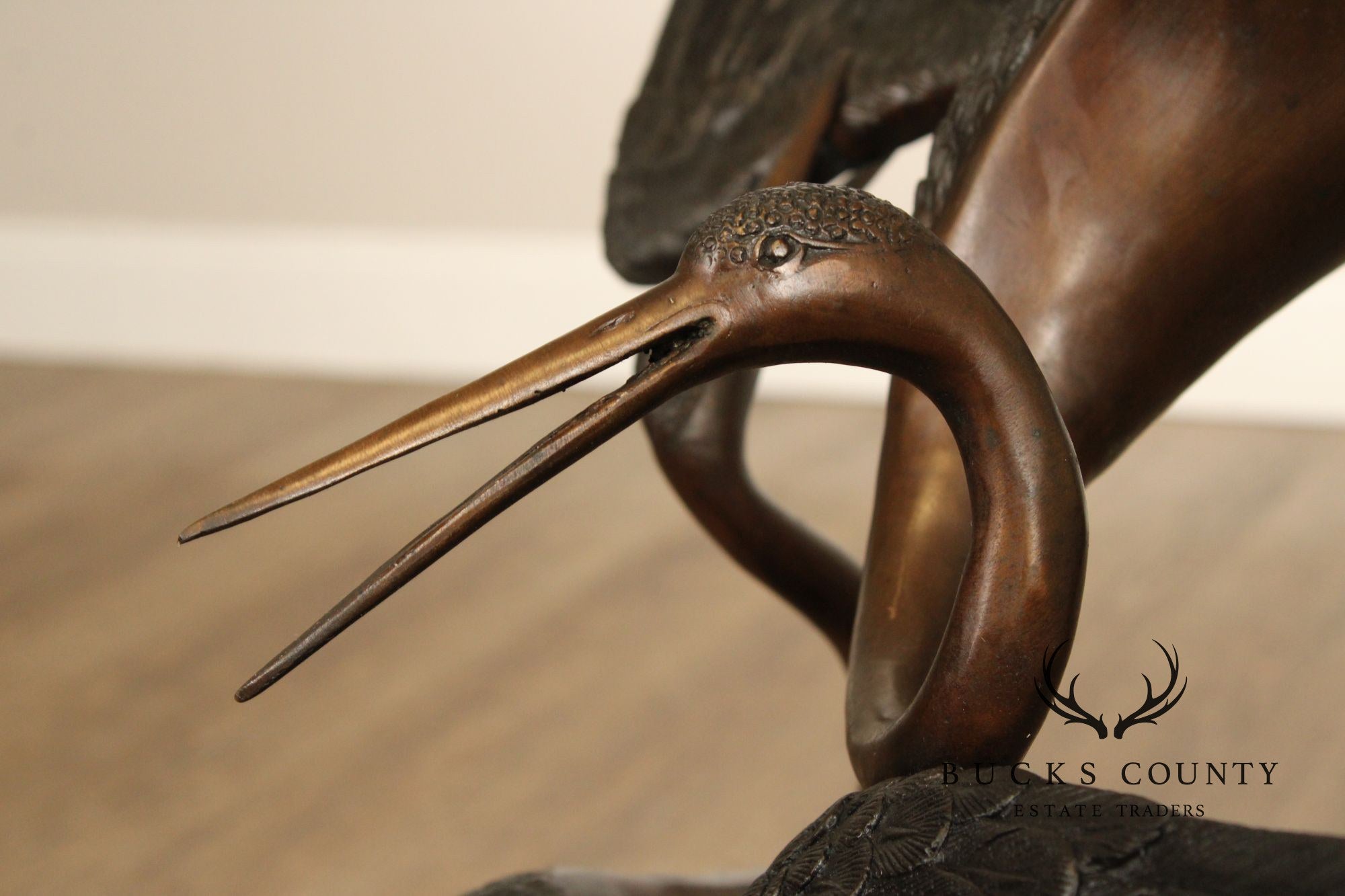 Large Bronze Modern Sculpture Of Two Cranes In Flight