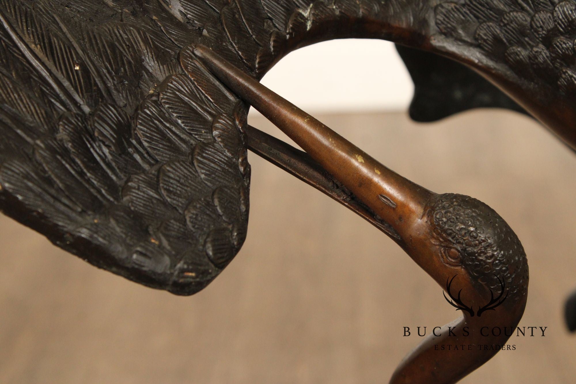 Large Bronze Modern Sculpture Of Two Cranes In Flight