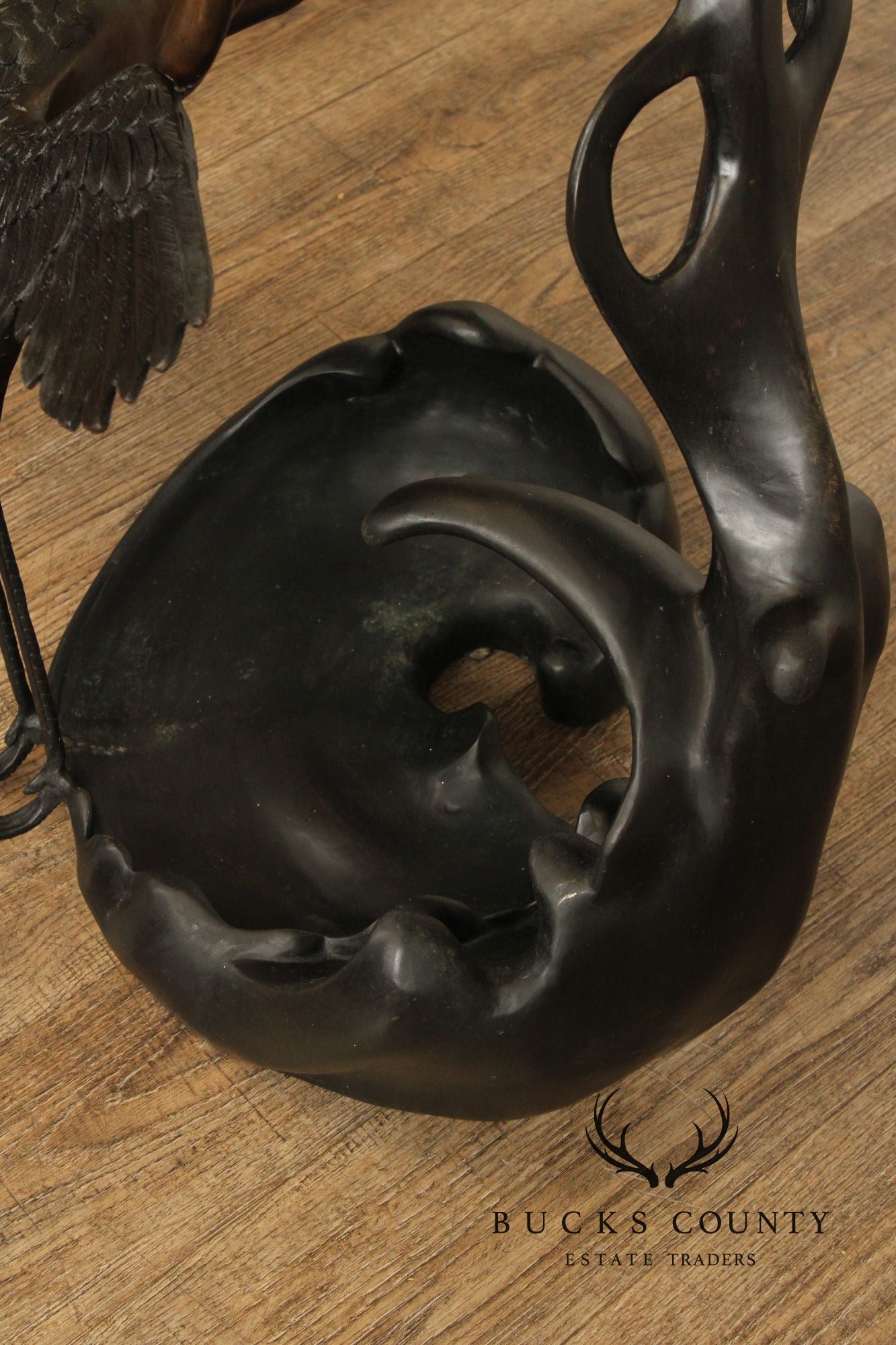 Large Bronze Modern Sculpture Of Two Cranes In Flight