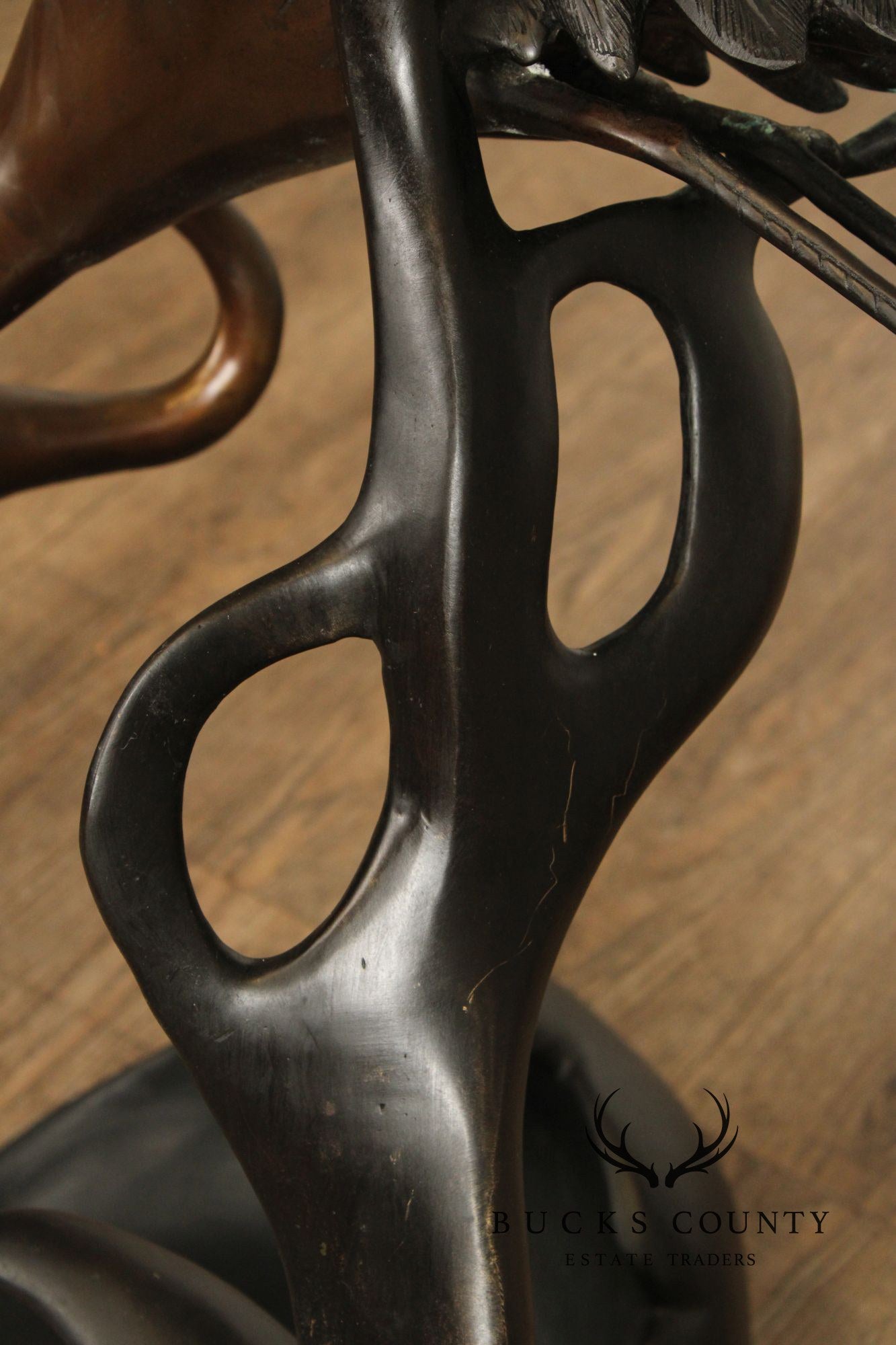 Large Bronze Modern Sculpture Of Two Cranes In Flight