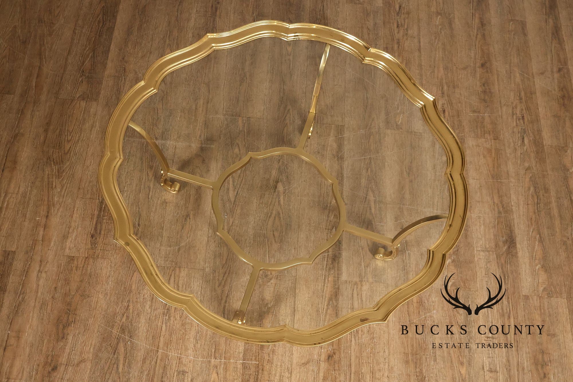 LaBarge Scalloped Brass And Glass Coffee Table