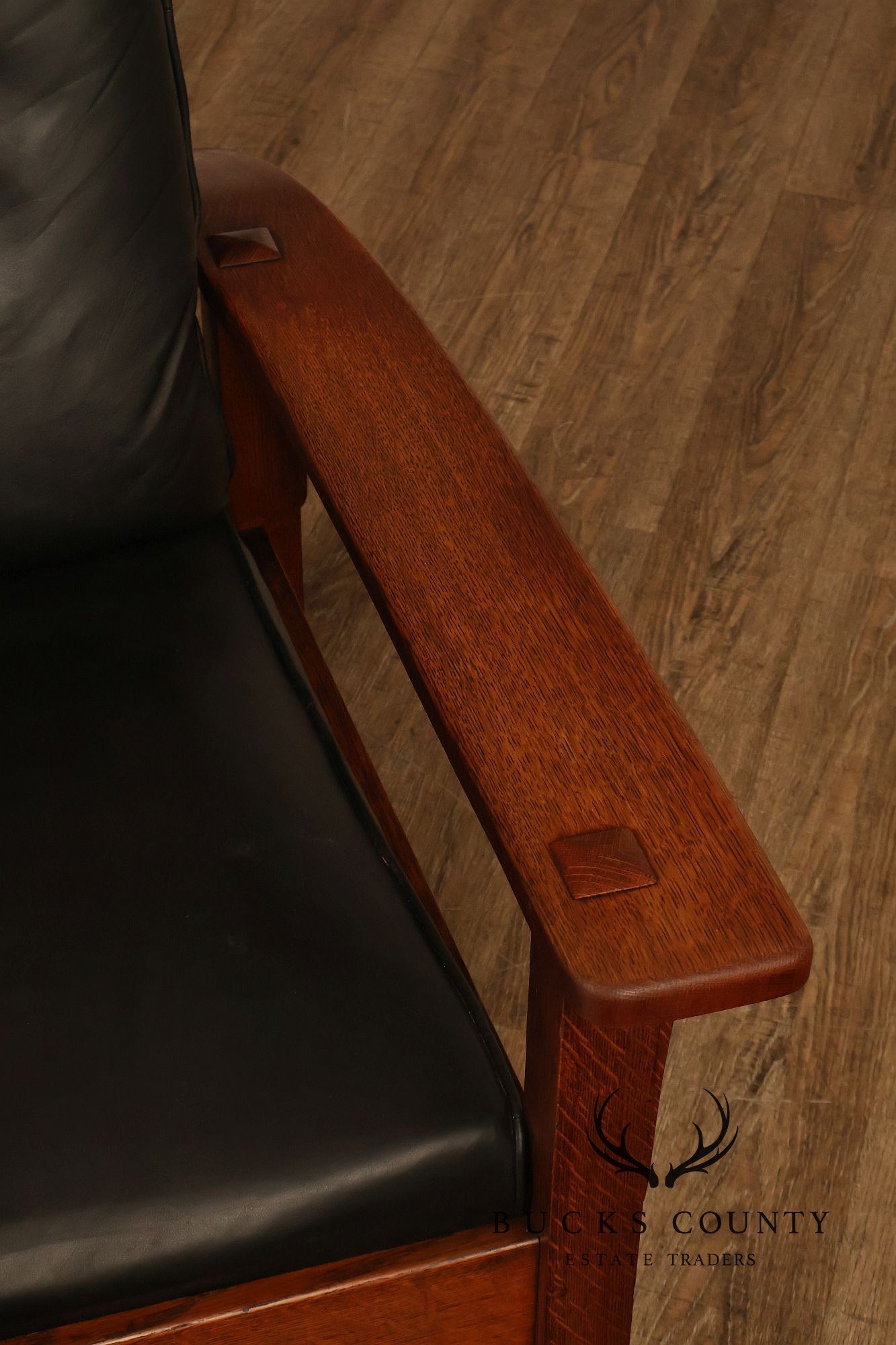 Antique Limbert Arts And Crafts Oak Morris Chair With Leather Cushions