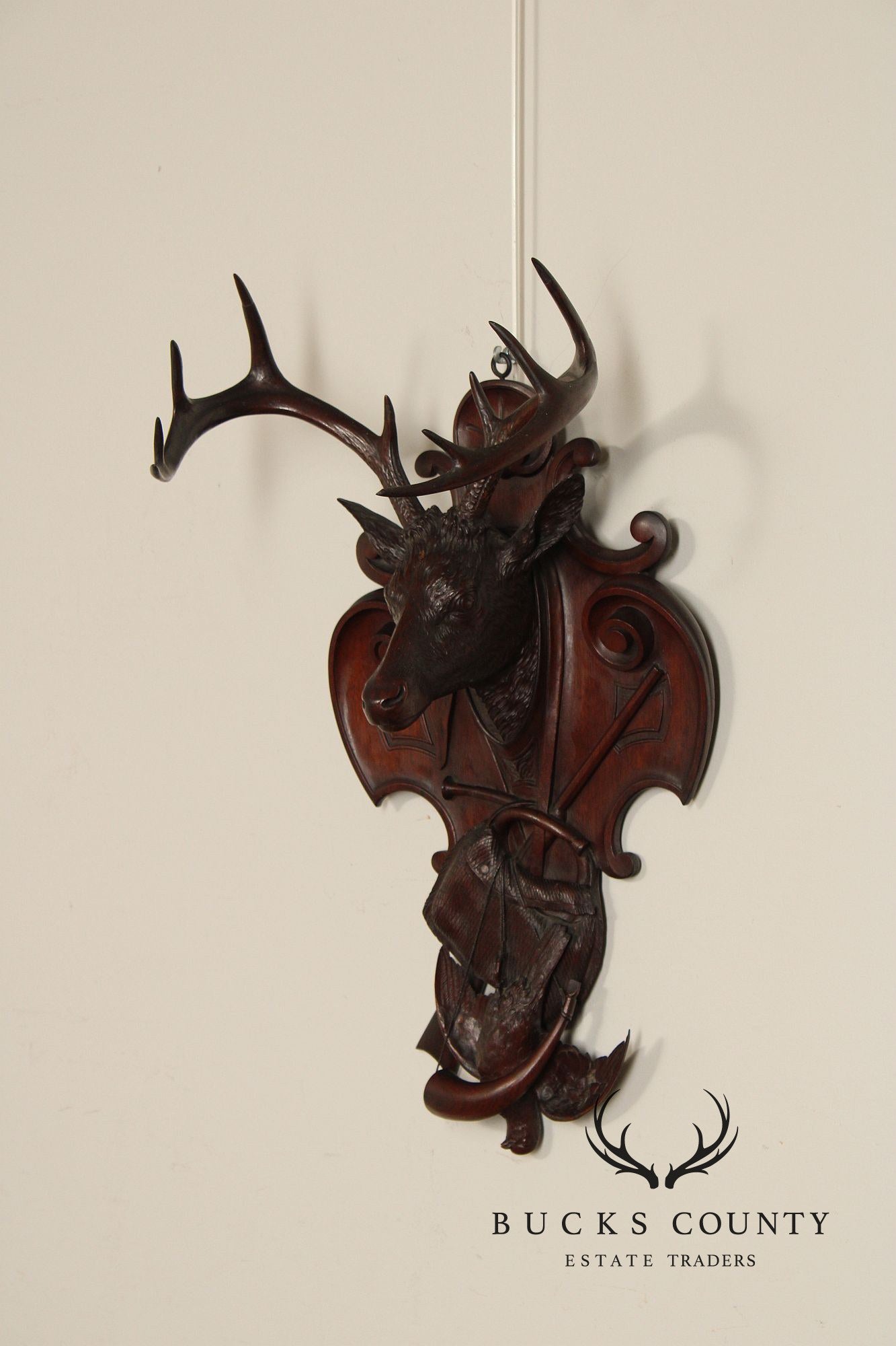 Antique German Black Forest Deer Hunting Trophy Plaque